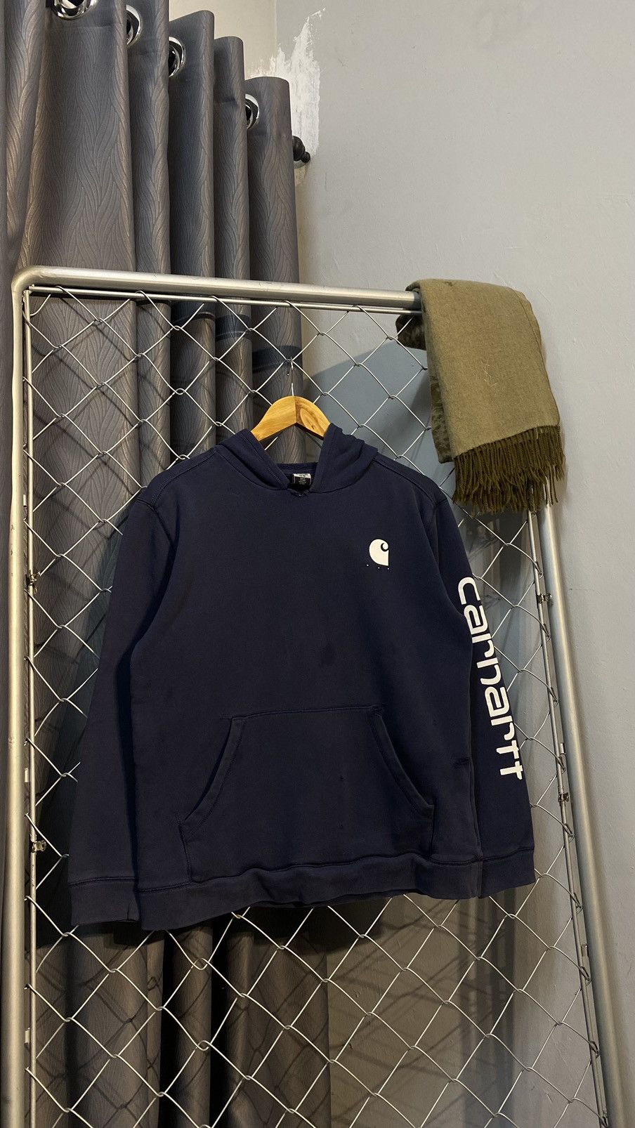 Carhartt × Vintage CARHARTT SPELLOUT HOODIE DISTRESS SMALL BOXY BLUE Size US S / EU 44-46 / 1 - 1 Thumbnail