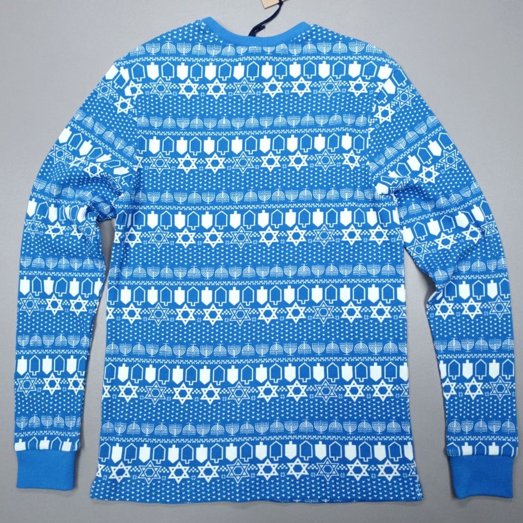 Chubbies Chubbies Pajama Top Shirt Mens L Blue Long Sleeve Crew Neck Waffle Funukkah Hanukkah Slim Fit Holiday Winter Geometric Pattern Size US L / EU 52-54 / 3 - 7 Thumbnail