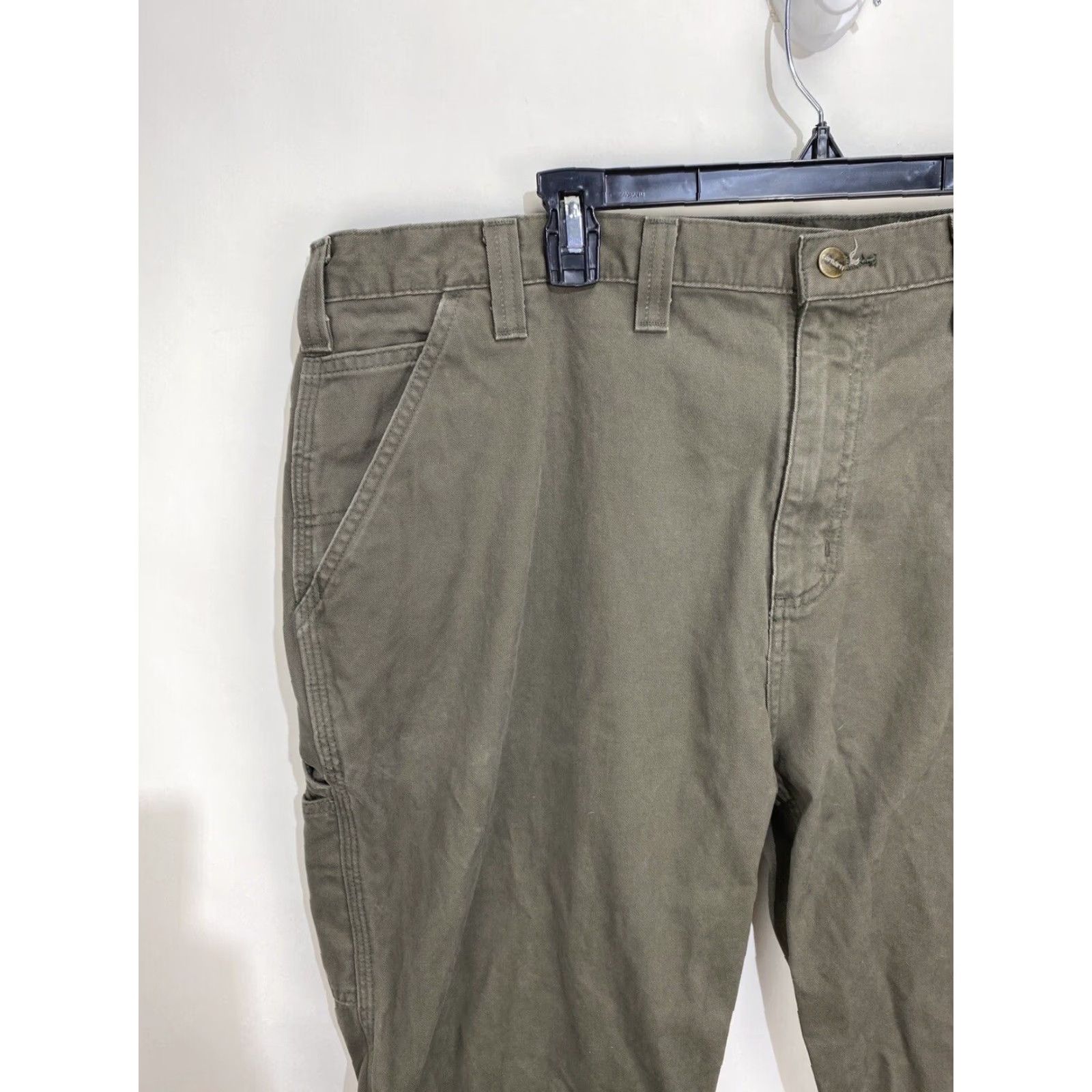 Carhartt Carhartt Men’s Relaxed Fit Washed Canvas Work Pants Carpenter 44 x 32 Greenish Brown Solid 5-Pocket Zip Button Mens Regular Pants Size US 44 / EU 60 - 3 Thumbnail