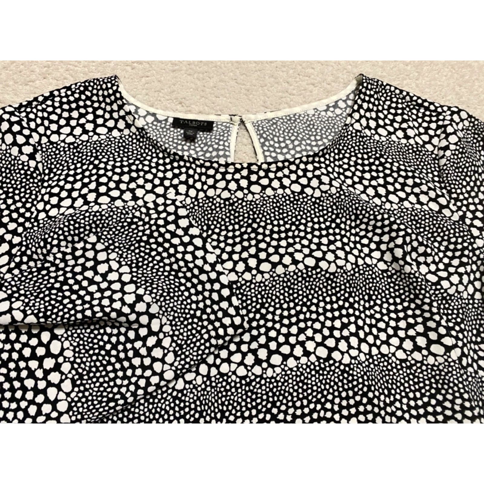 Talbots VINTAGE Talbots Womens 1X Plus Shirt Black Geometric Round Neck Pullover Long Sleeve Size XL / US 12-14 / IT 48-50 - 2 Thumbnail