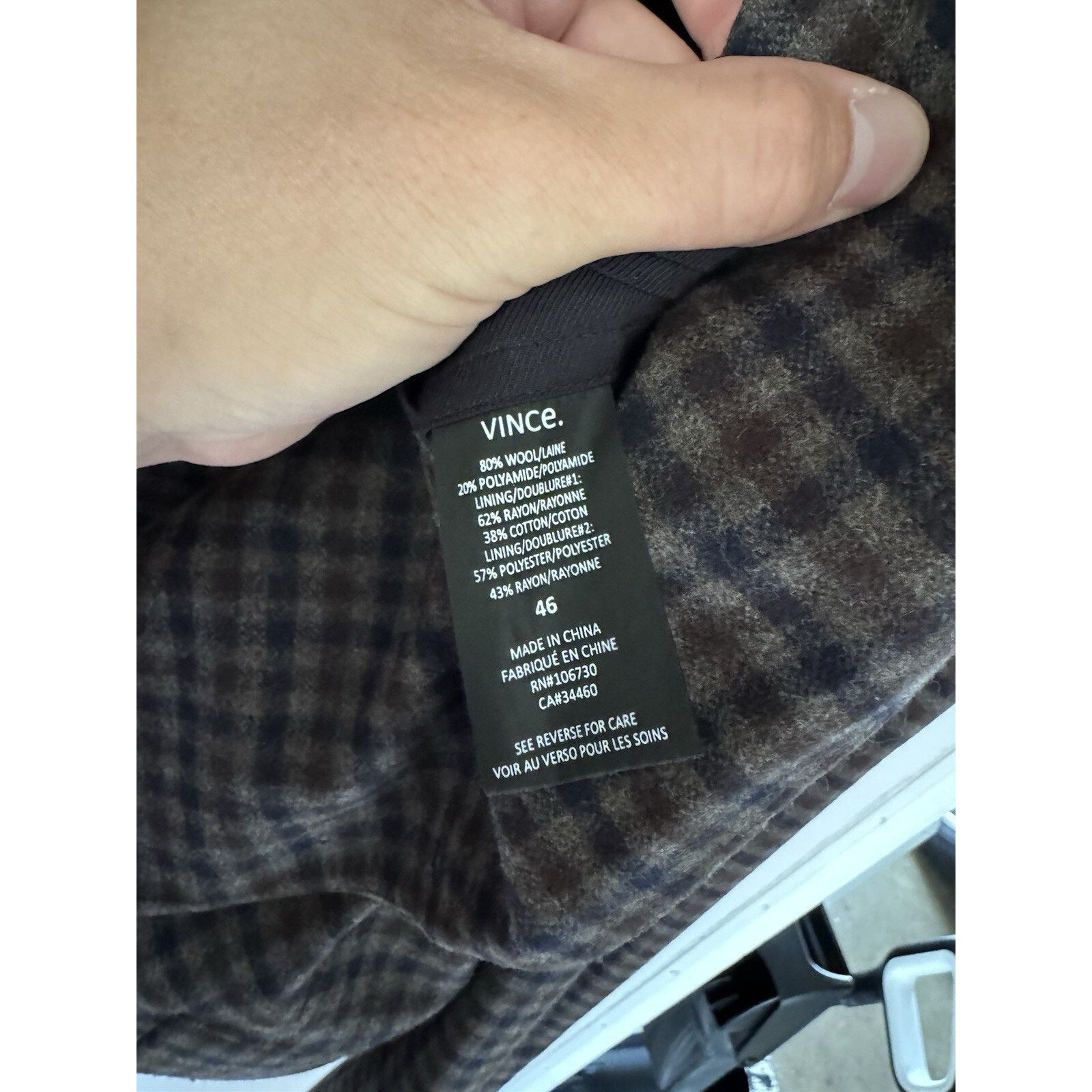 Vince Vince Checkered Wool Blend Sport Coat Blazer EUC Sz 46 Size 46R - 3 Thumbnail
