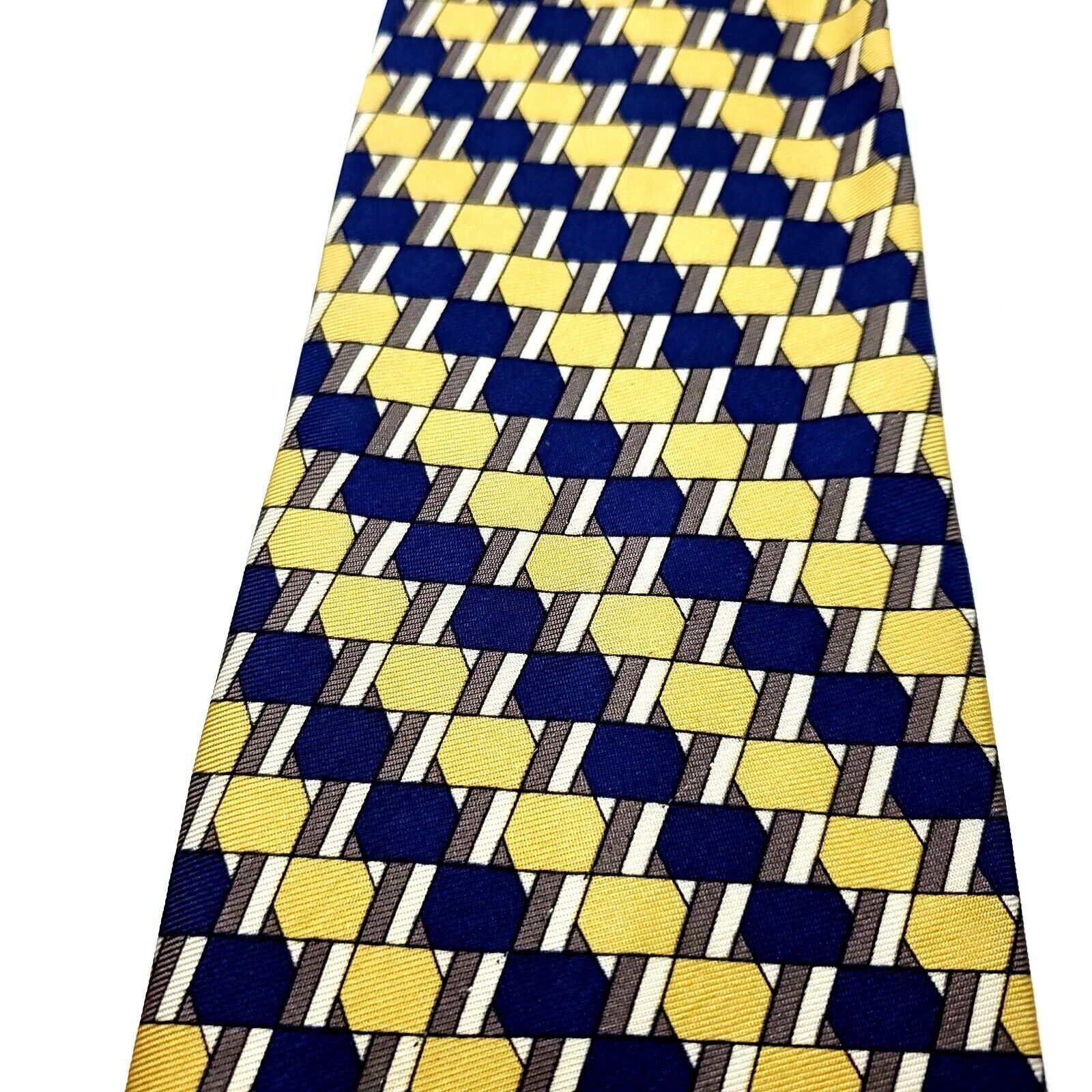 Kenneth Cole Kenneth Cole Silk Tie Yellow Blue Geometric Print Wide Size ONE SIZE - 2 Thumbnail