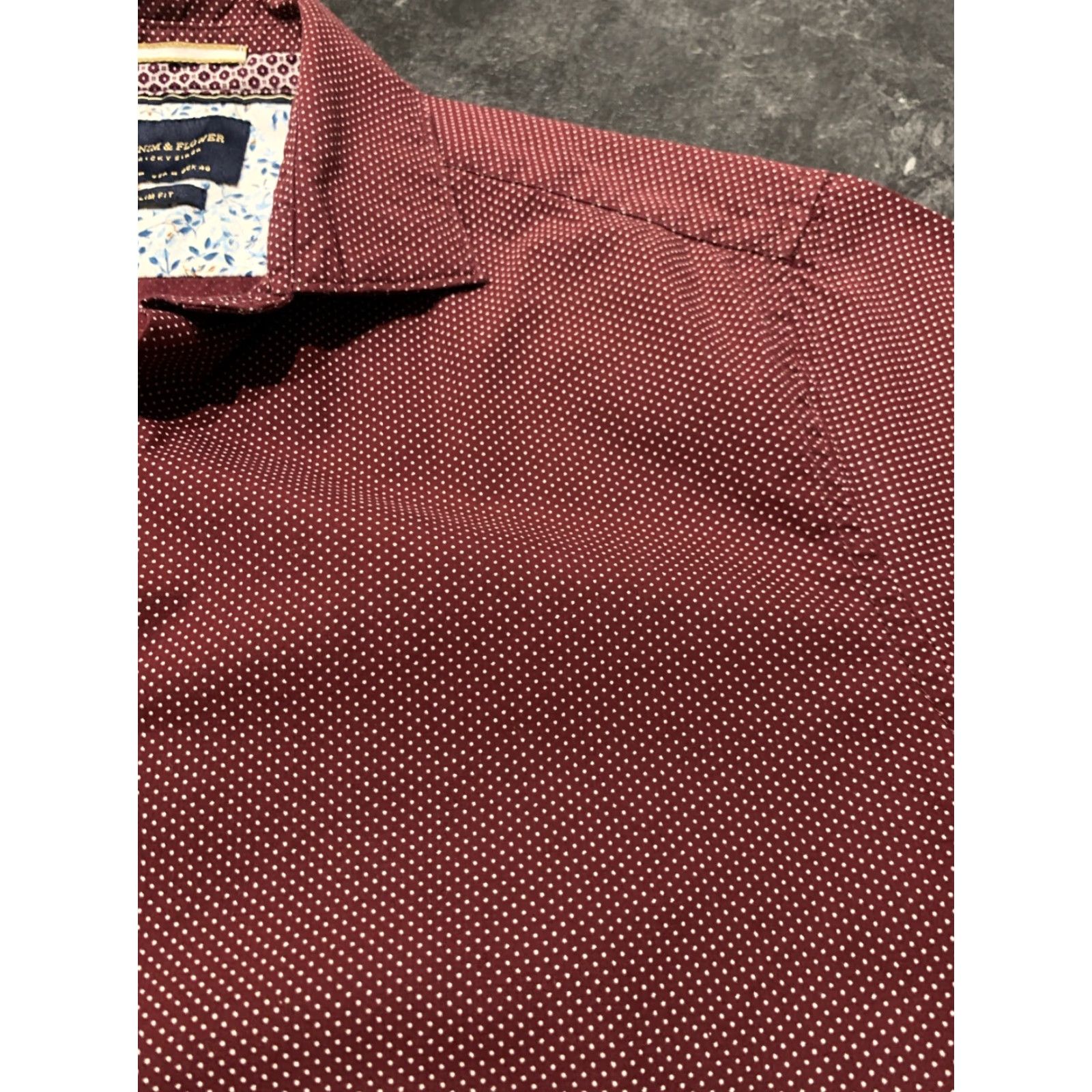 Denime VINTAGE Denim & Flower Ricky Singh Men Shirt L Short Sleeve Maroon Dots Slim Fit Graphic Print Size US L / EU 52-54 / 3 - 3 Thumbnail