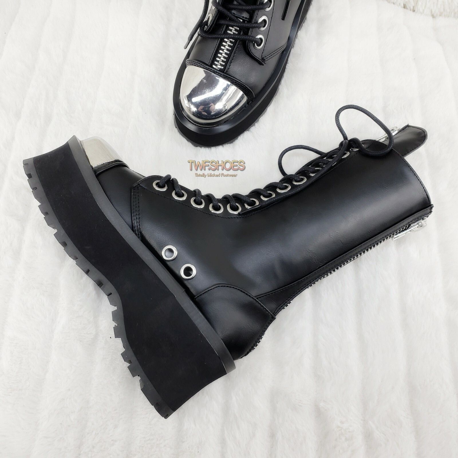 Other Gravedigger 14 Black Chrome Toe Plate Lace Up Boots Men US S Size US 11 / EU 44 - 5 Thumbnail