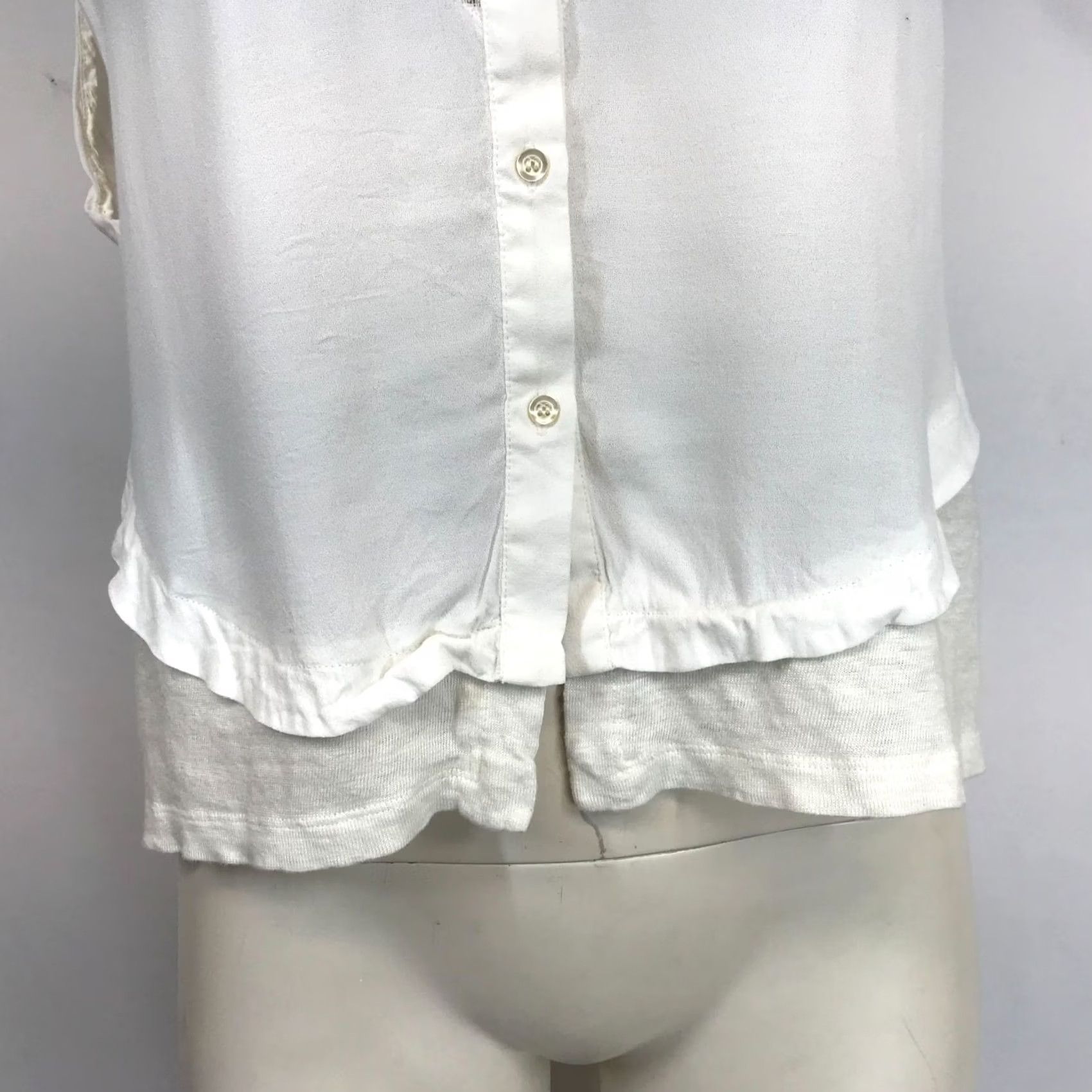 Maje MAJE Blouse Women's 1 White Sleeveless V-Neck Collared Layered Boho Top Size XS / US 0-2 / IT 36-38 - 3 Thumbnail