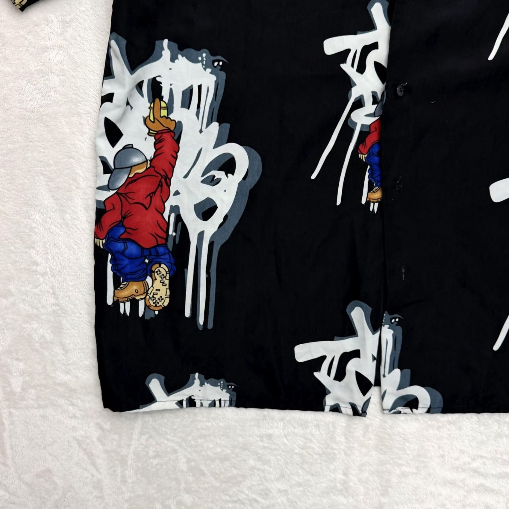 Vintage VINTAGE Up Rok Shirt Mens Large Black Graffiti Graphic Hip Hop Button Up Streetwear Size US L / EU 52-54 / 3 - 6 Thumbnail