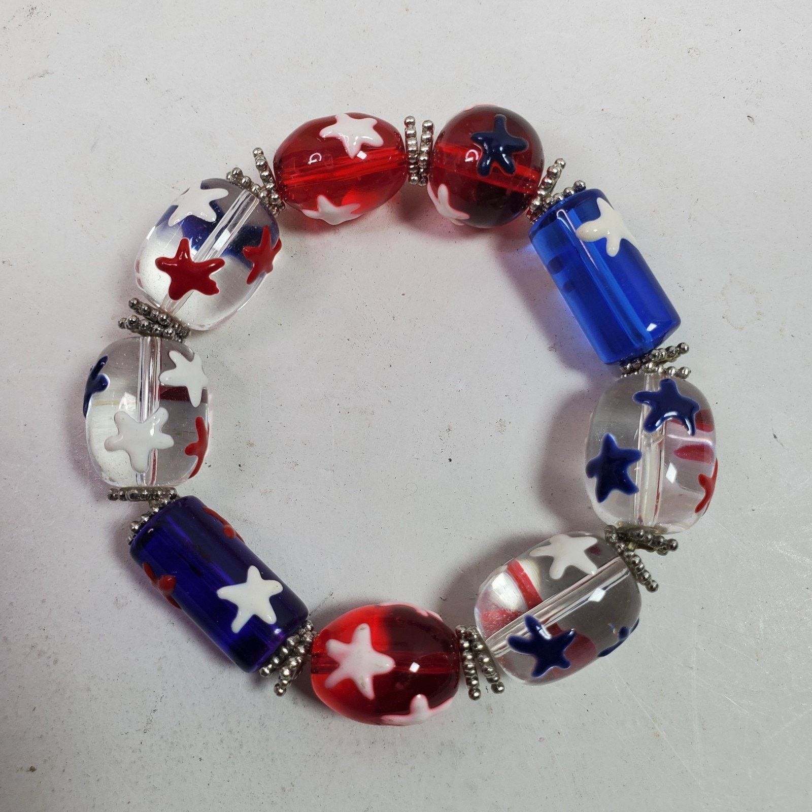 The Unbranded Brand Casual Career Stretchy Bracelet Red White Blue Glass NOS Size ONE SIZE - 2 Thumbnail
