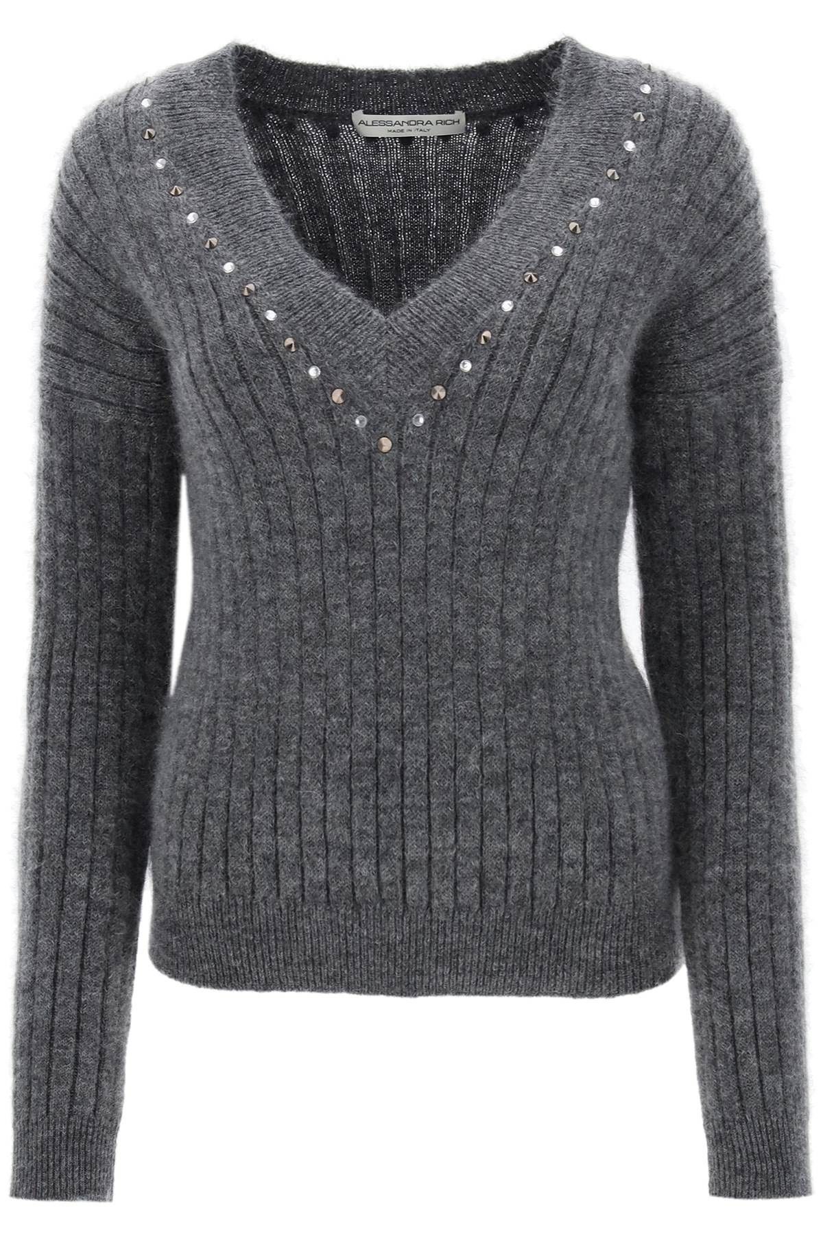 Alessandra Rich ALESSANDRA RICH Wool Knit Sweater With Studs And Crystals Size S / US 4 / IT 40 - 1 Thumbnail