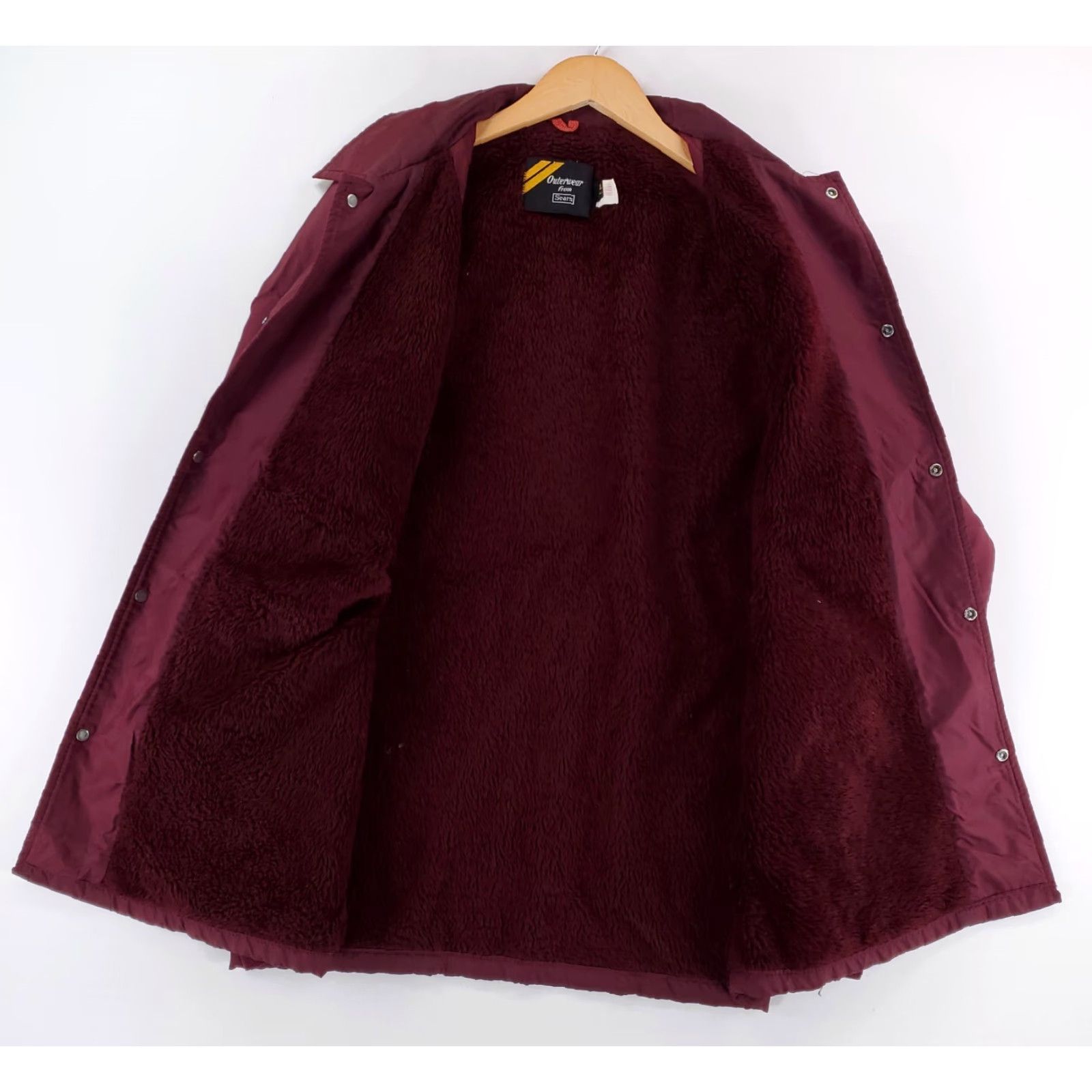 Sears VINTAGE Sears Outerwear 70s Satin Snap Jacket Sherpa Lined Maroon Red Mens XL Tall Windbreaker Jacket Size US XL / EU 56 / 4 - 4 Thumbnail