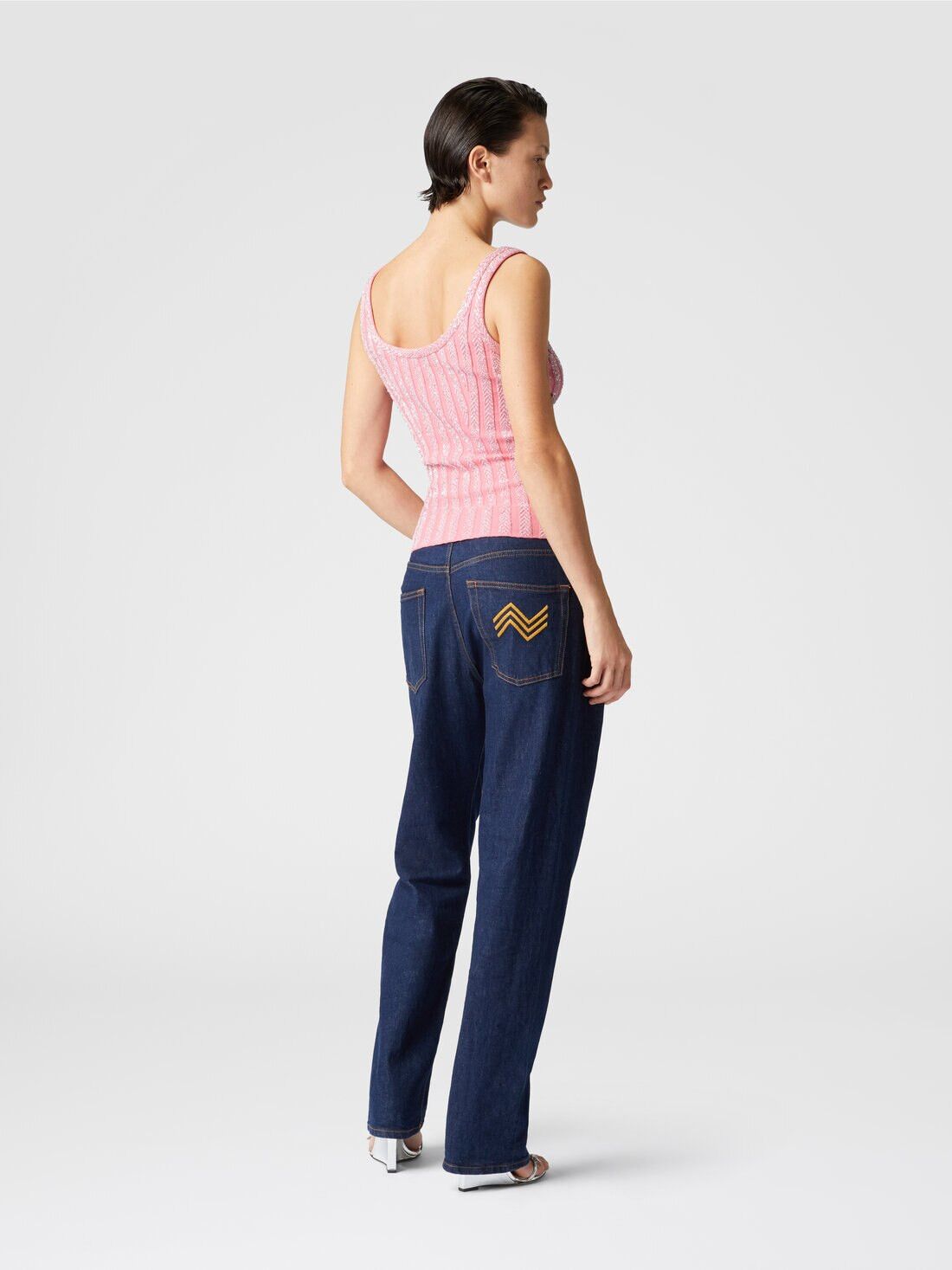 Missoni o1mle0425 Zig Zag Sequin Ribbed Tank Top in Pink Size M / US 6-8 / IT 42-44 - 2 Thumbnail