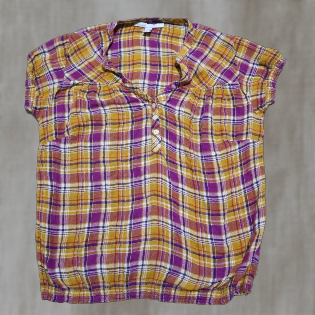 Old Navy Old Navy Shirt Casual Button-Up Plaid Tunic Purple Red 100% Cotton Women M Medium Long Sleeve Size M / US 6-8 / IT 42-44 - 1 Thumbnail