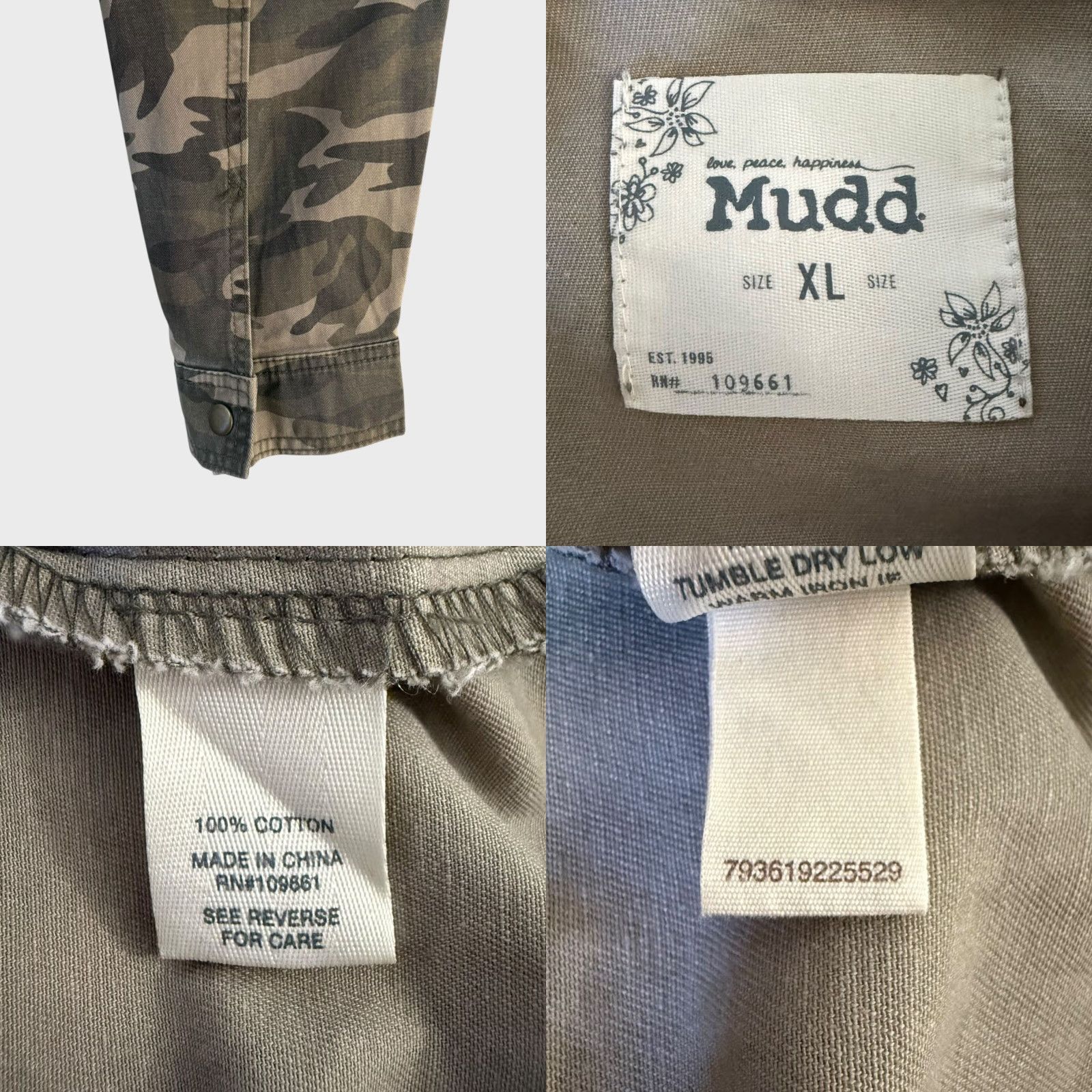 Vintage VINTAGE Mudd Camo Jacket Green Women's XL Military Grunge Casual Cargo 100% Cotton Size XL / US 12-14 / IT 48-50 - 8 Thumbnail