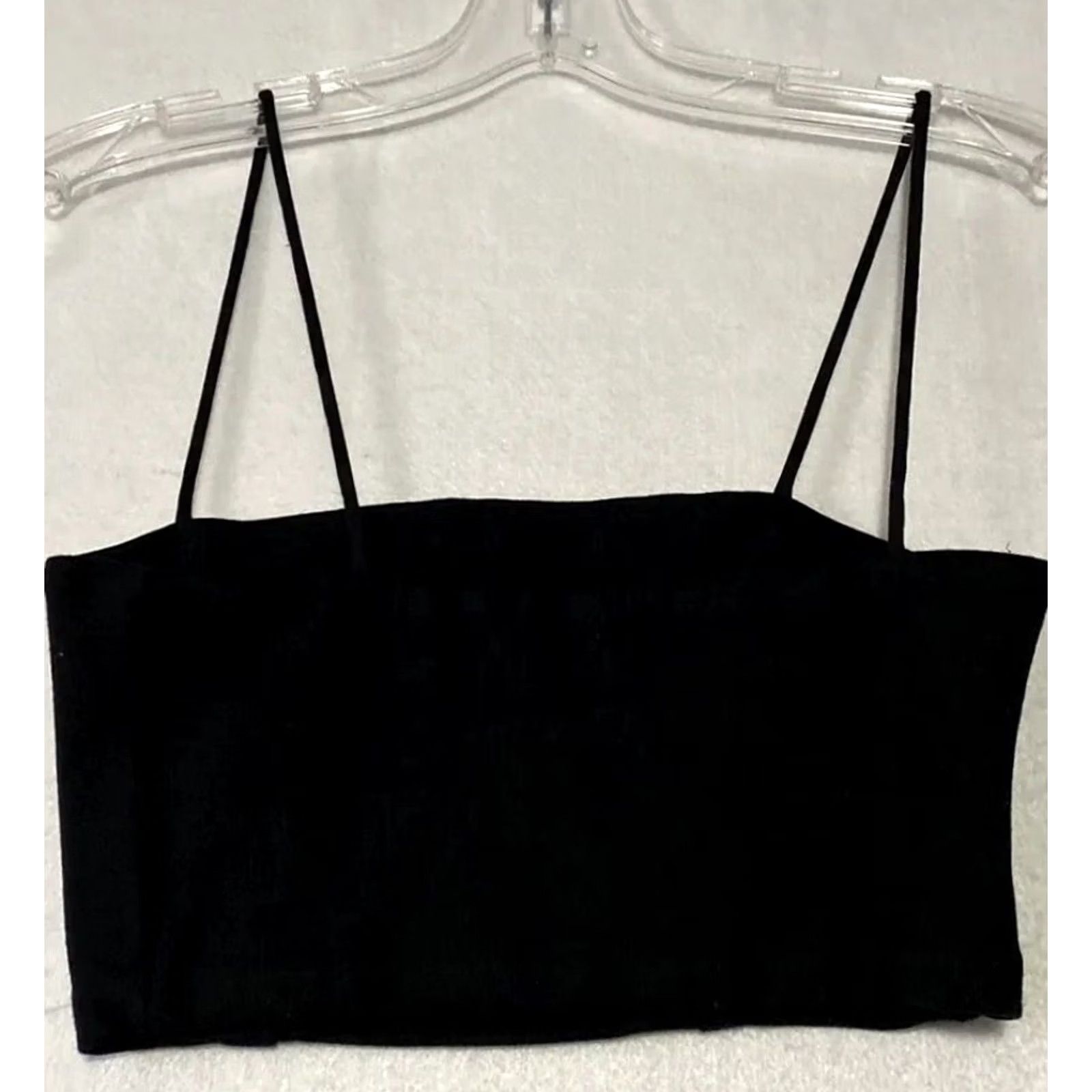 H&M H&M Top Women's 0 Basic Cropped Black Knit Tank Sleeveless Cotton Spaghetti Strap Square Neck Casual Size XS / US 0-2 / IT 36-38 - 3 Thumbnail