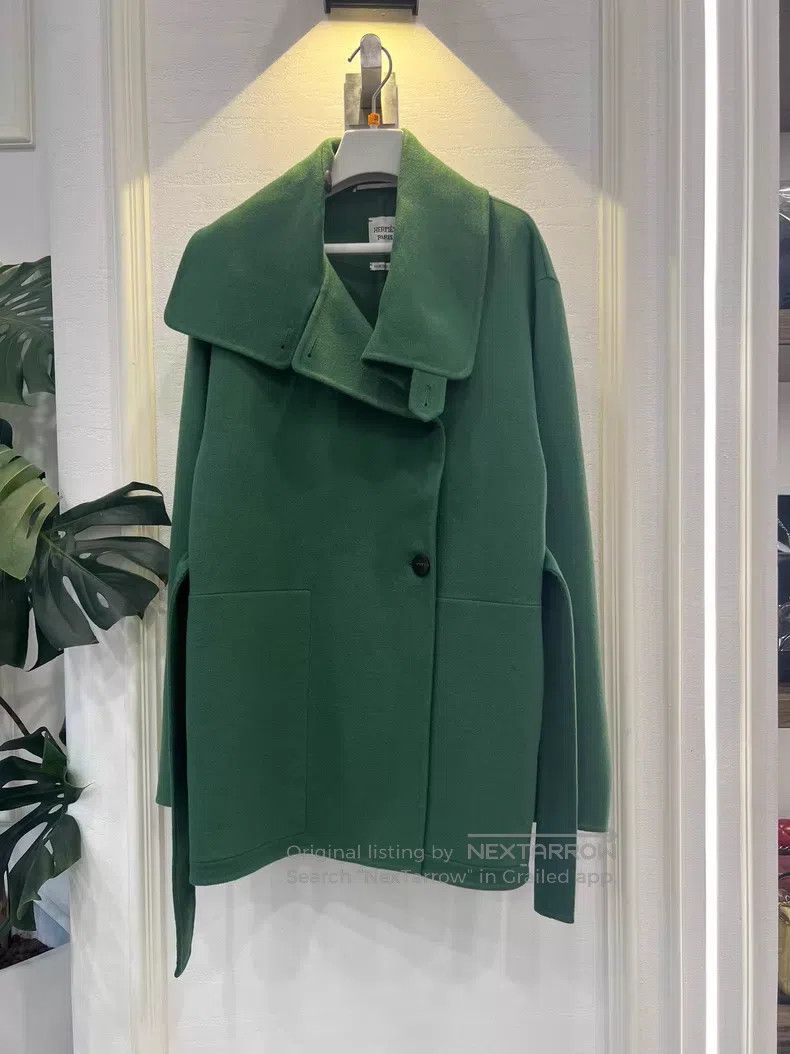 Hermes Green Double-Faced Cashmere Coat