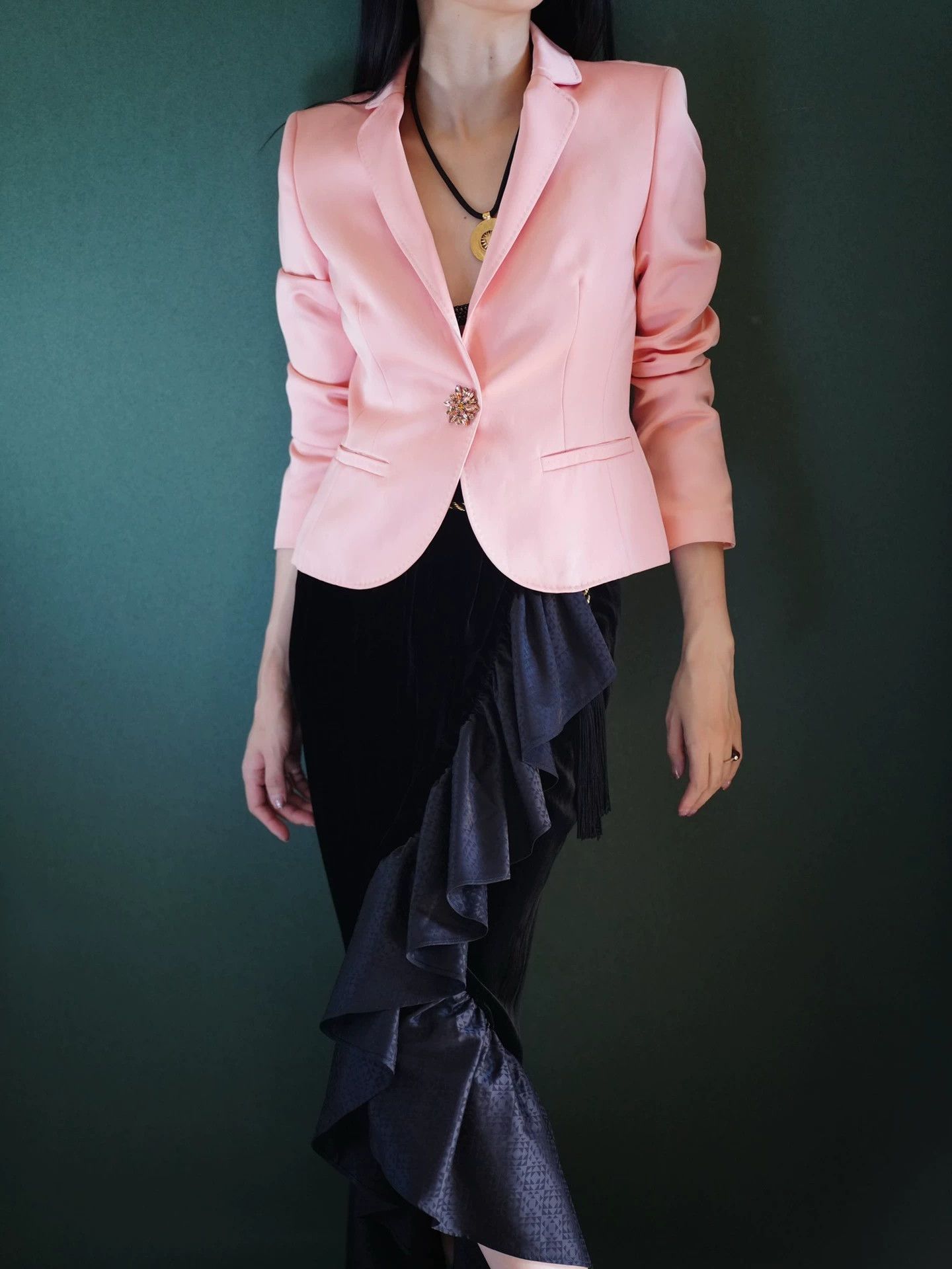Escada Escada Peach Pink Gem Button Blazer S/M Size XXS / US 00 / IT 34 - 2 Thumbnail
