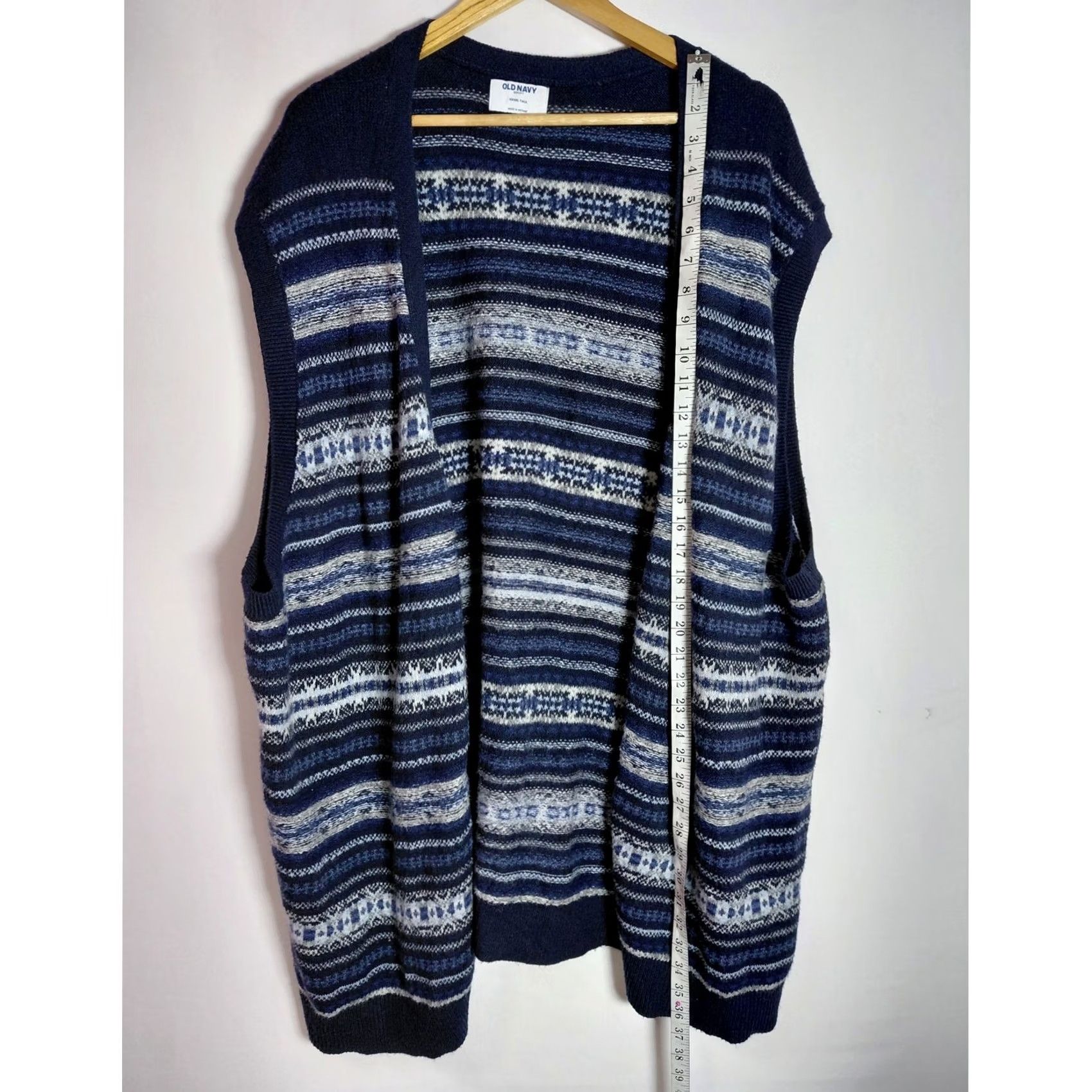Old Navy OLD NAVY Blue Striped Knit Cardigan Sleeveless Big & Tall 4XL Mens Cardigan Lightweight Acrylic Open Front Seasonal Casual Size US XXL / EU 58 / 5 - 5 Thumbnail