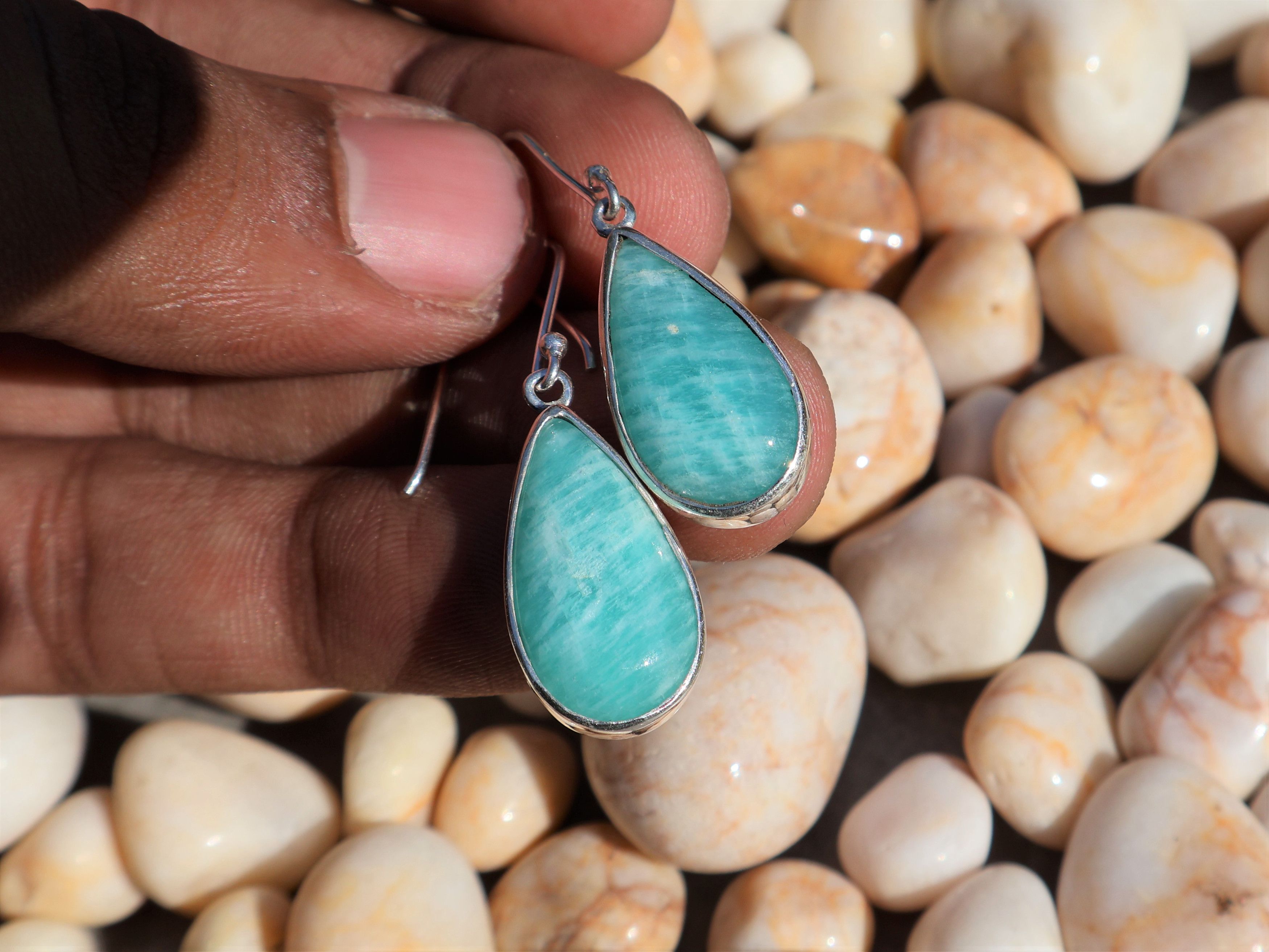Handmade Amazonite Earring, 925 Sterling Silver, Handmade Earring, Size ONE SIZE - 2 Thumbnail