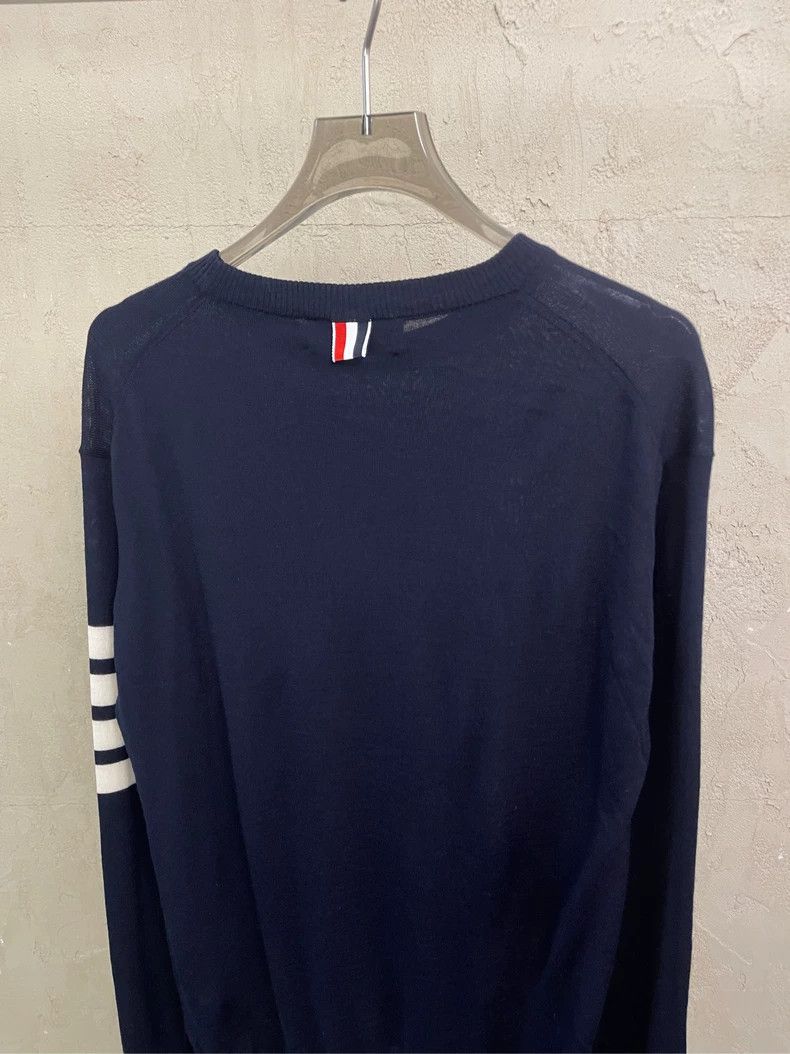 Thom Browne Thom browne Dark blue four-striped round-neck wool sweater Size US L / EU 52-54 / 3 - 4 Thumbnail