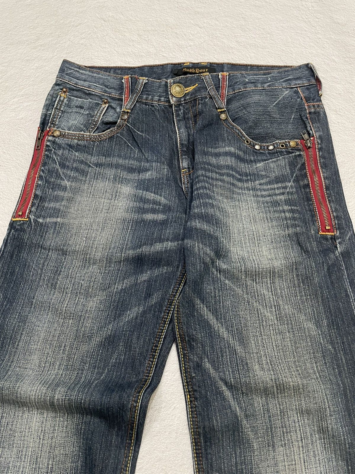 Japanese Brand 2000s Rush Hour Studed Denim Jeans Stonewash Y2K Size US 33 - 3 Thumbnail