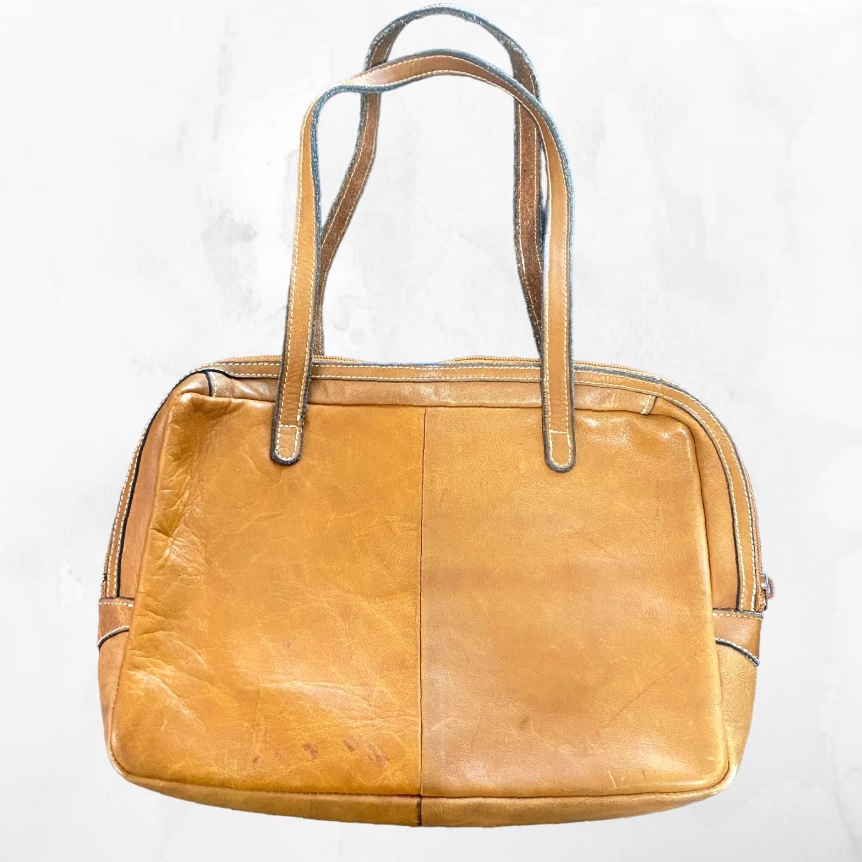 Doublet VINTAGE Unbranded Messenger Bag Women Small Brown Leather Double Strap Zipper Hong Kong FDC Zip Pockets Size ONE SIZE - 2 Thumbnail