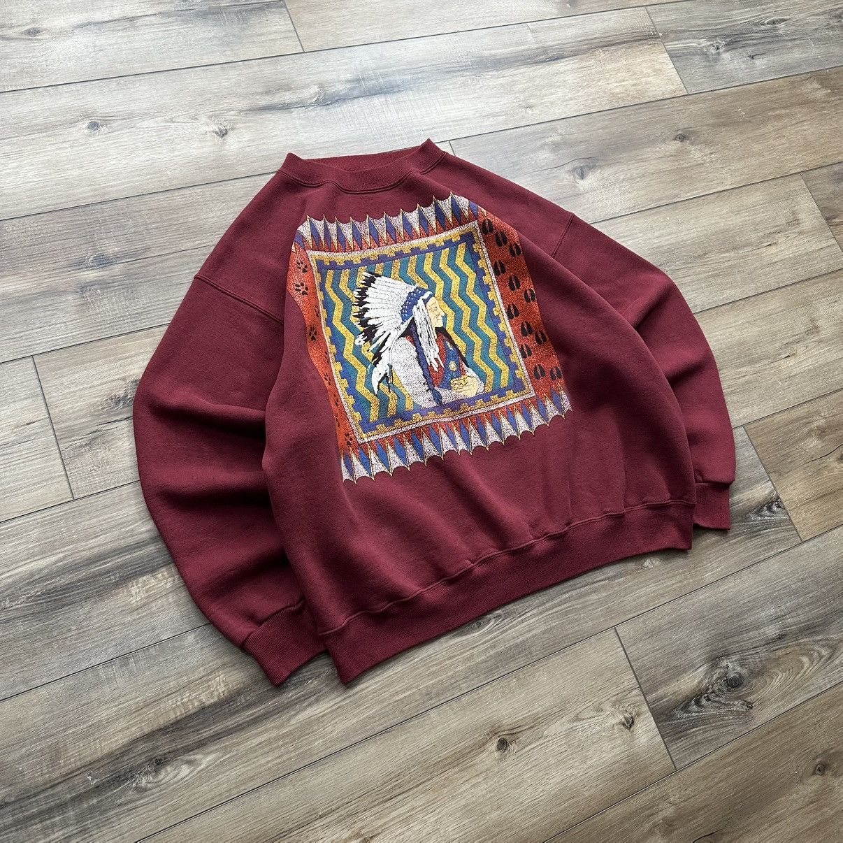Other Vintage 90s Southwestern Native Tapestry Maroon Crewneck Size US XL / EU 56 / 4 - 2 Thumbnail