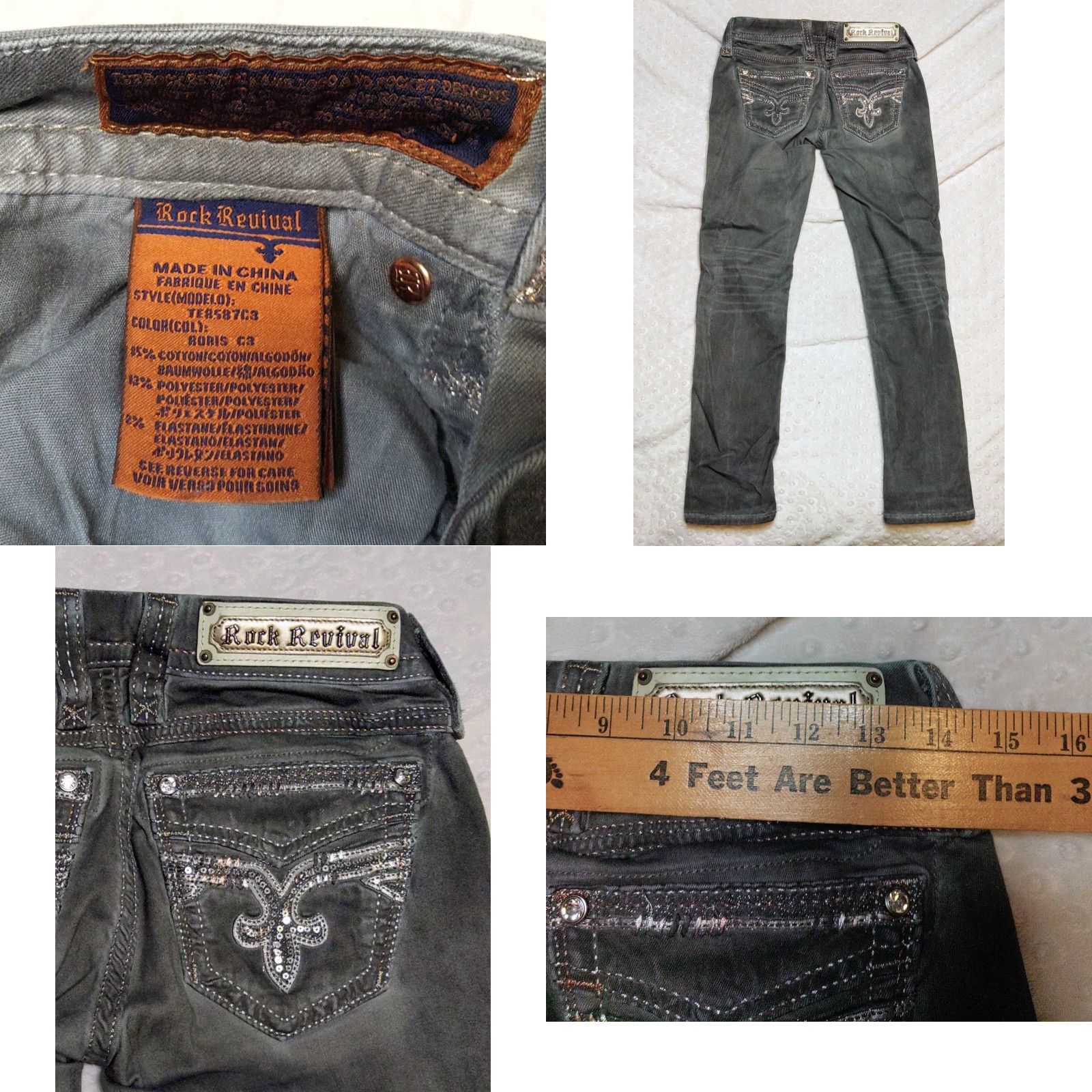 Vintage Rock Revival Jeans 5-Pocket Design Slim Cropped 25x27 Gray Cotton Blend Denim Women’s Clothing Size 42" / US 20 - 8 Thumbnail