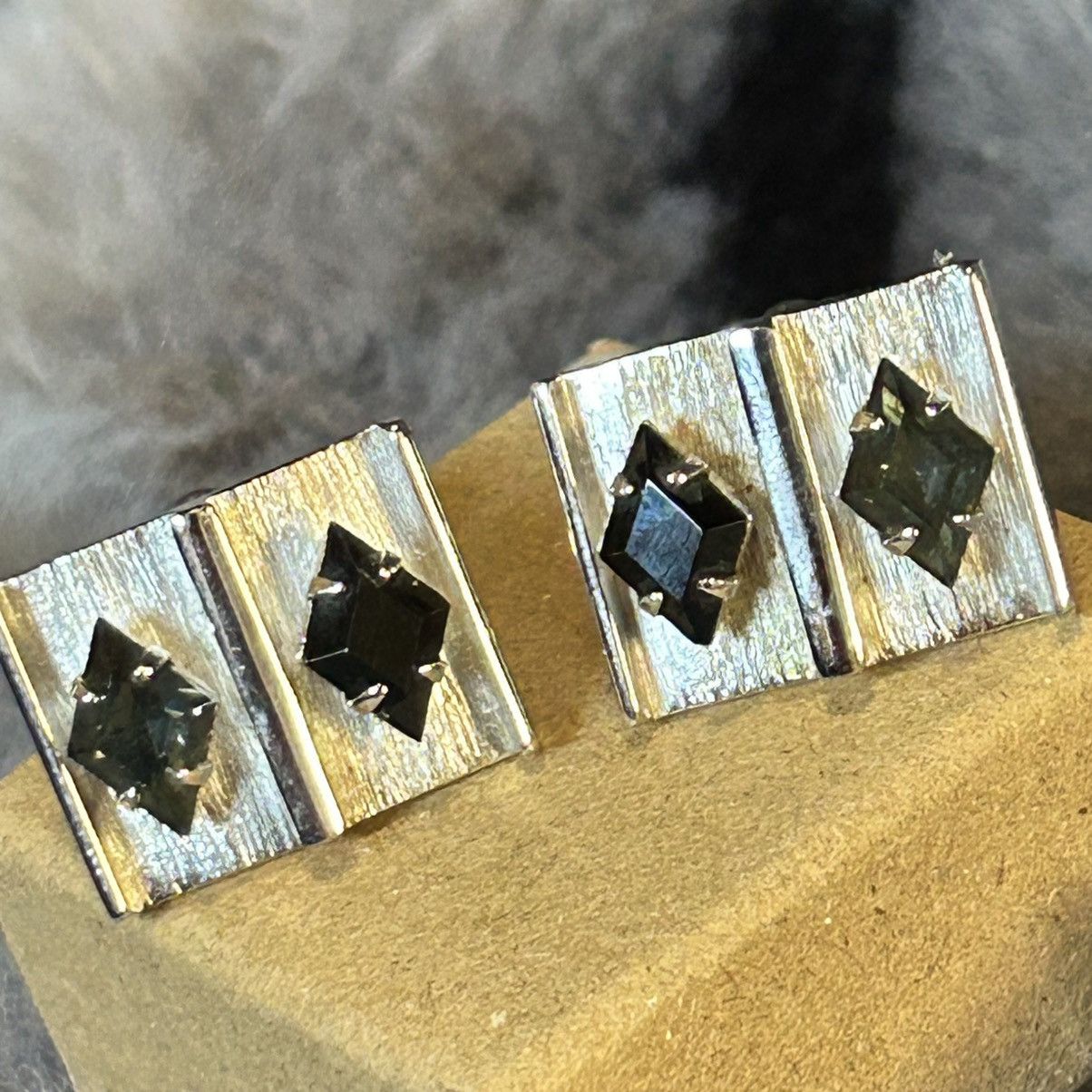 Vintage Vintage gentlemen’s smoky gray glass stone tilt cuff links Size ONE SIZE - 1 Thumbnail