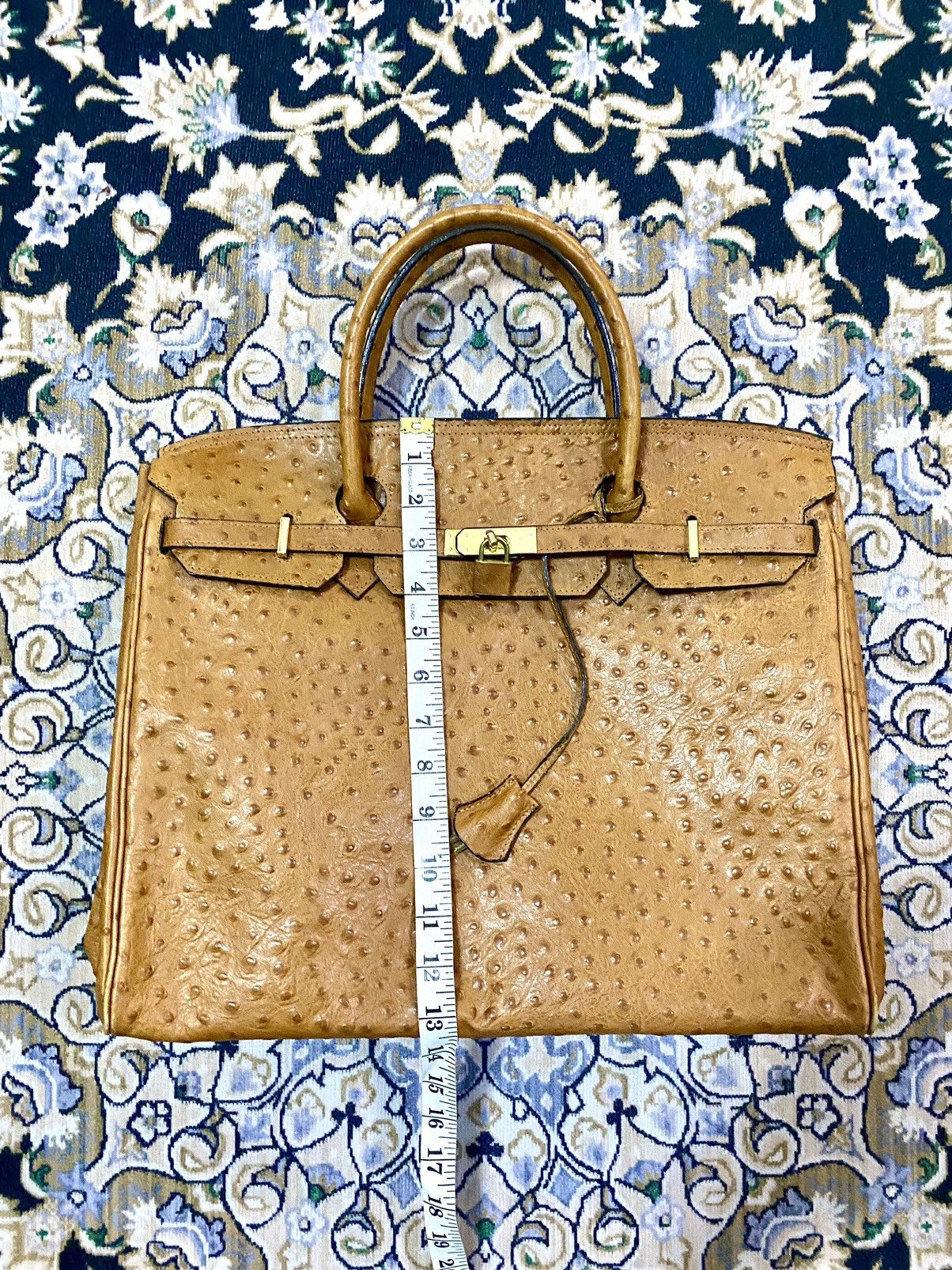 Japanese Brand Rare Ostrich patina Leather Birkin Bag Size ONE SIZE - 13 Thumbnail