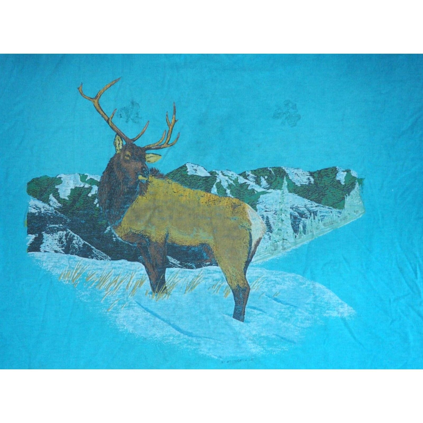 Vintage VTG 90s Screen Stars Elk Mountain Nature Outdoor Art Faded Blue Tee T-Shirt XL Mens Short Sleeve Cotton Blend Graphic Tee Size US XL / EU 56 / 4 - 3 Thumbnail