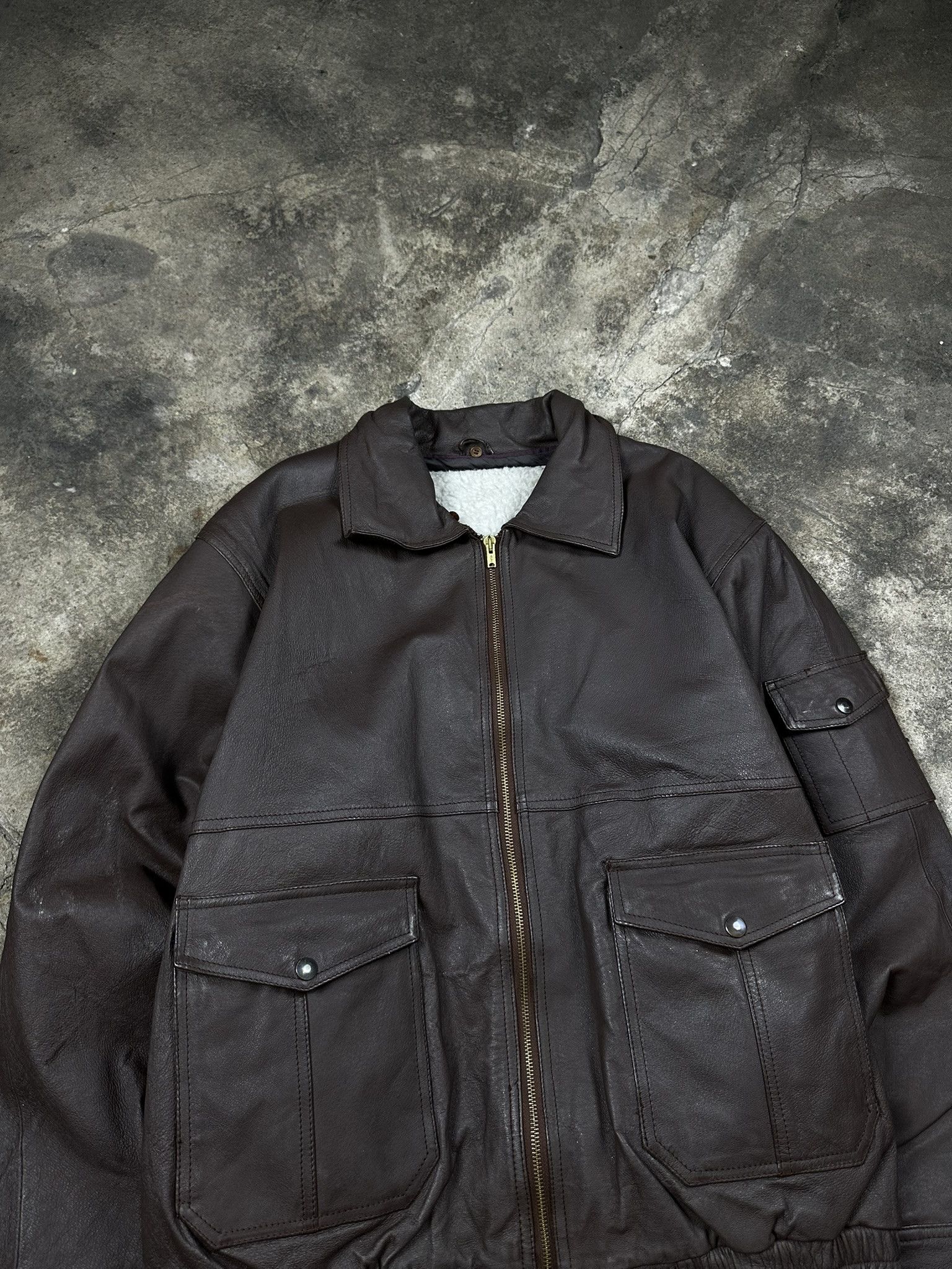 Leather Vintage Skeepskin Shearling Leather Bomber Jacket Size US XL / EU 56 / 4 - 2 Thumbnail
