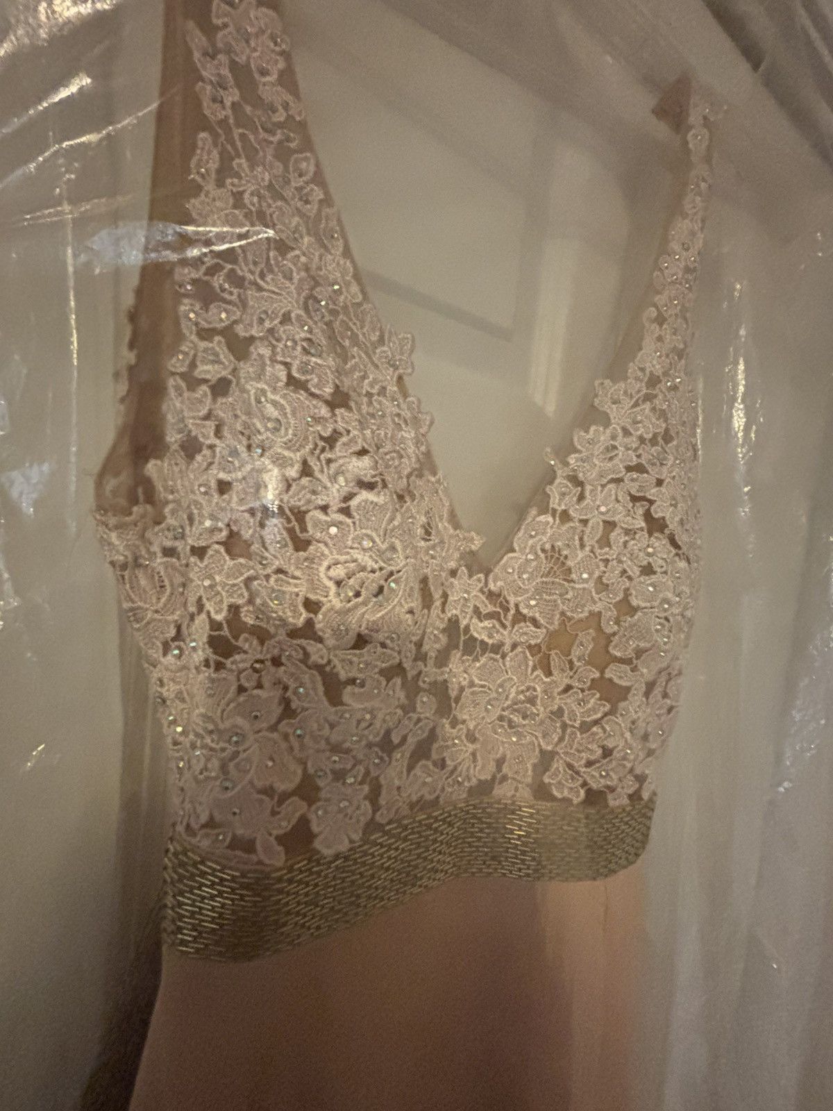 Designer Nude/Peach Formal Gown Backless Embellished Lace Like New 4 Size S / US 4 / IT 40 - 9 Thumbnail