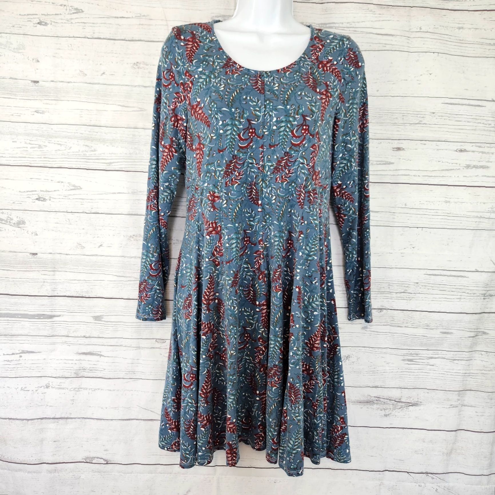 Vintage Sahalie Womens Dress Petite Small Blue Floral Long Sleeve Cotton Blend A-Line Size S / US 4 / IT 40 - 2 Thumbnail