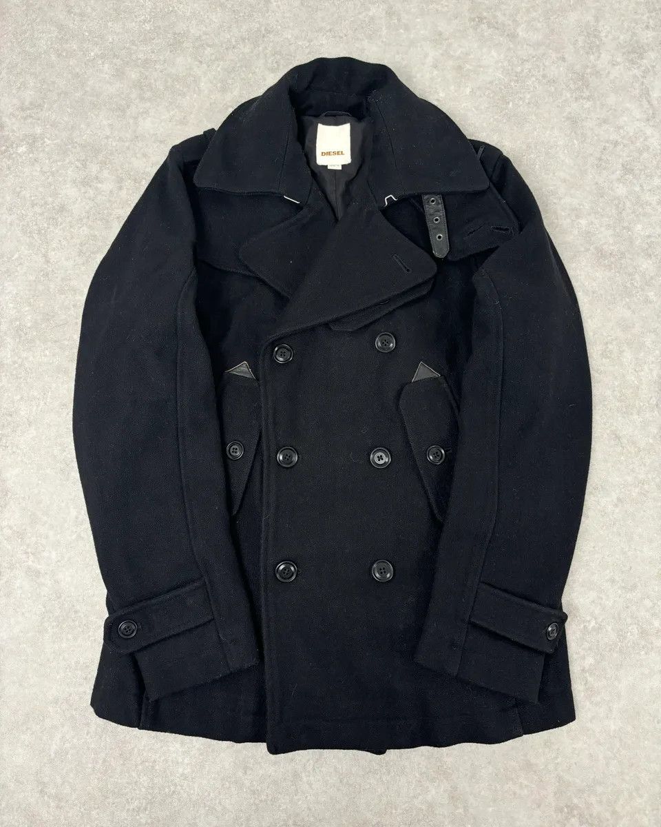 Diesel 2010s Diesel Black Buttoned Officer Wool Peacoat Size US M / EU 48-50 / 2 - 1 Thumbnail