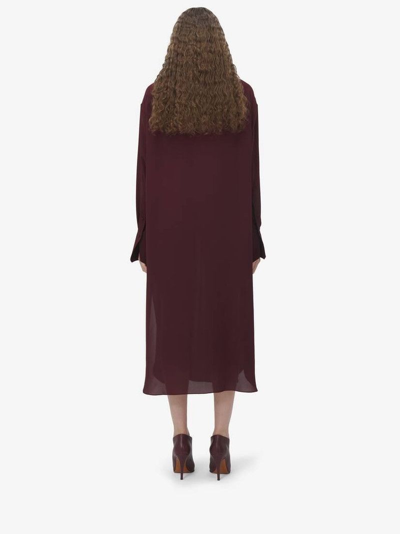 Alexander McQueen o1srvl11e0226 Georgette Shirt Dress In Burgundy Size L / US 10 / IT 46 - 4 Thumbnail