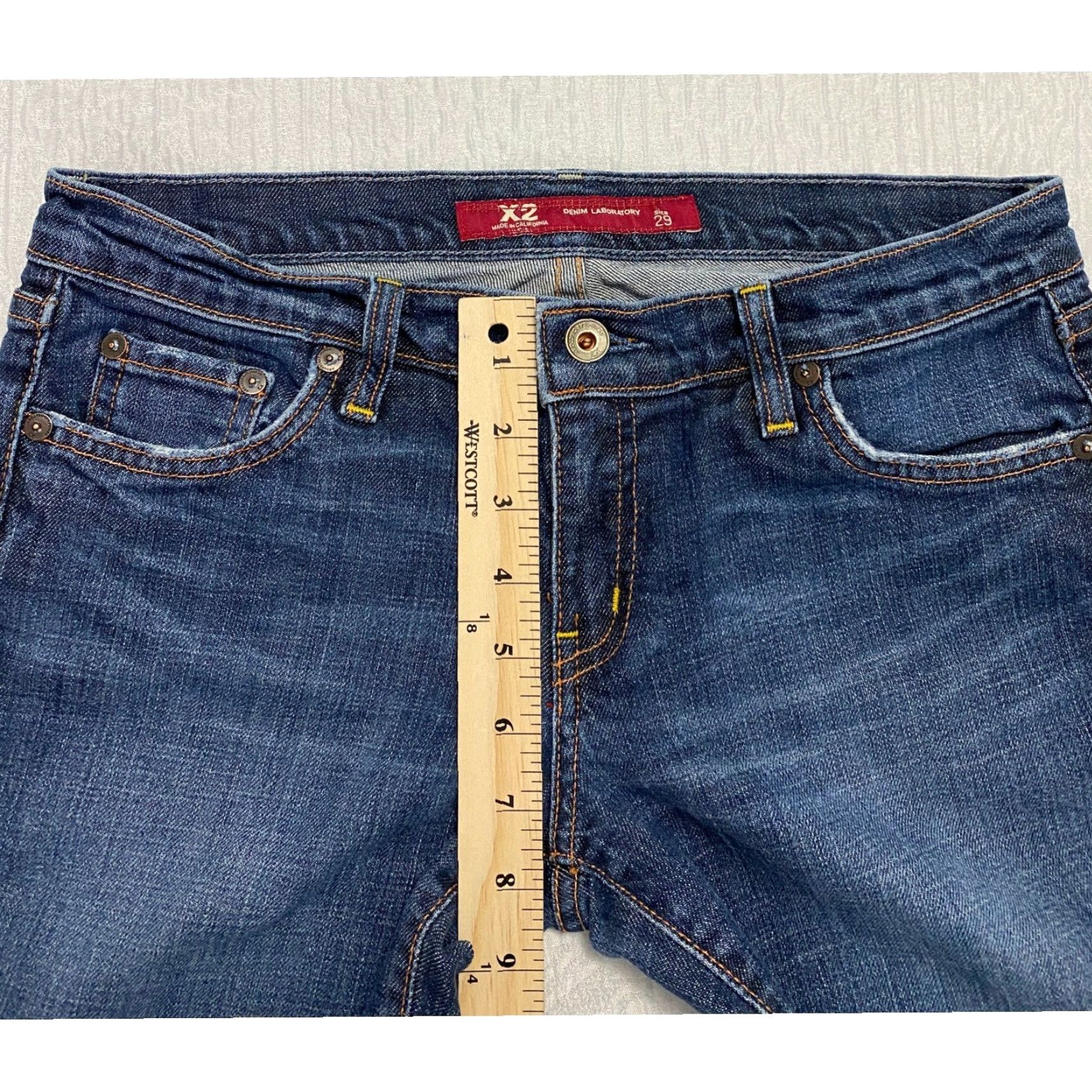 Express VINTAGE Express Jeans Women 29 Blue Denim Straight Slim Mid Rise 5-Pocket Button Zip USA Made Size 29" - 7 Thumbnail