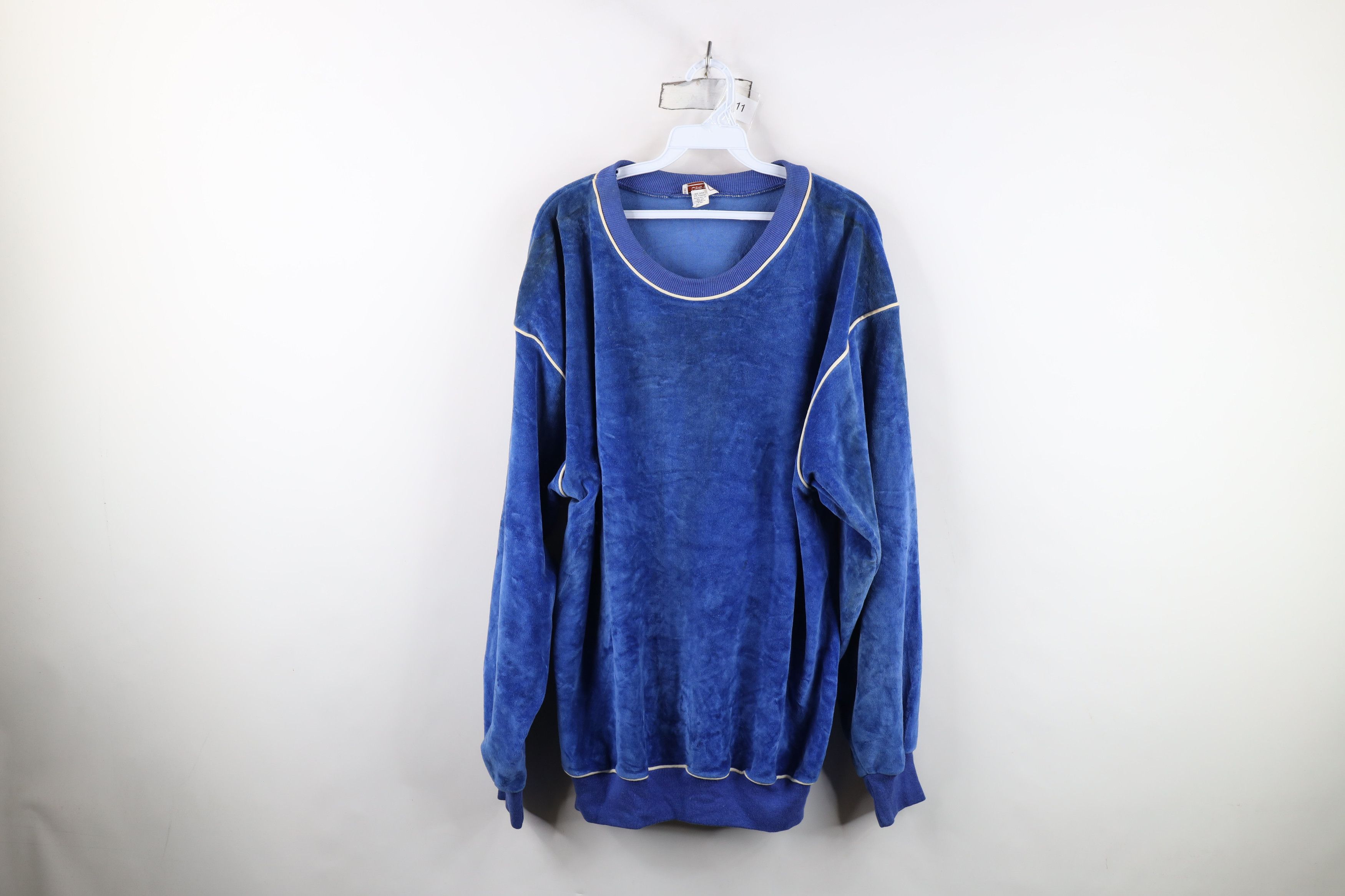 Vintage Vintage 70s Streetwear Velvet Velour Sweatshirt Blue USA Size US XL / EU 56 / 4 - 1 Thumbnail