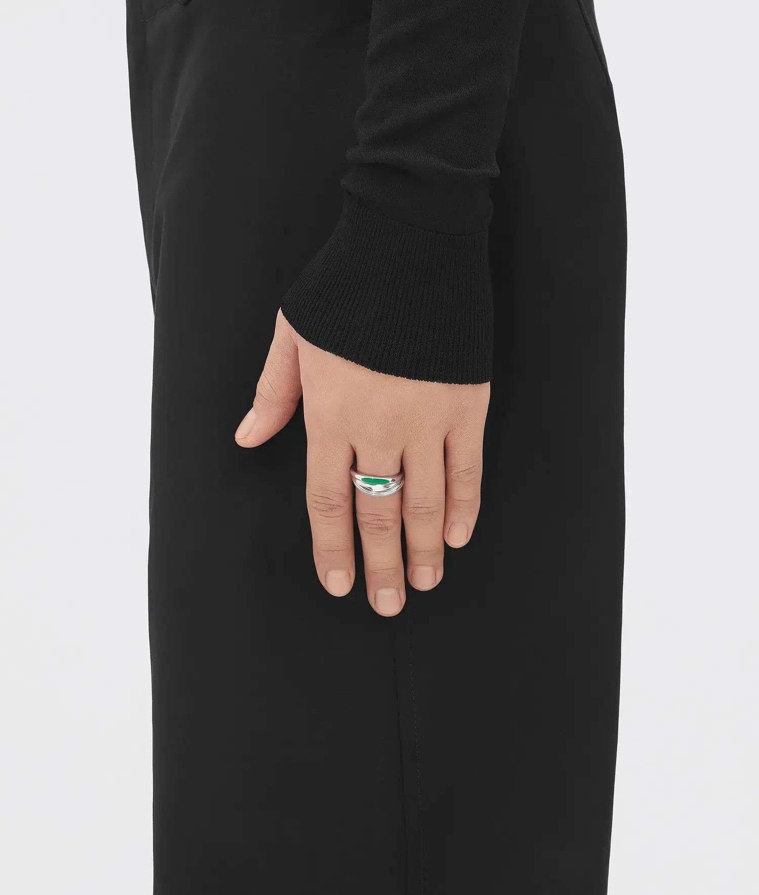 Bottega Veneta o1n1vont0425 Size: 17 / Trio Ring in Silver/Green Size ONE SIZE - 6 Thumbnail