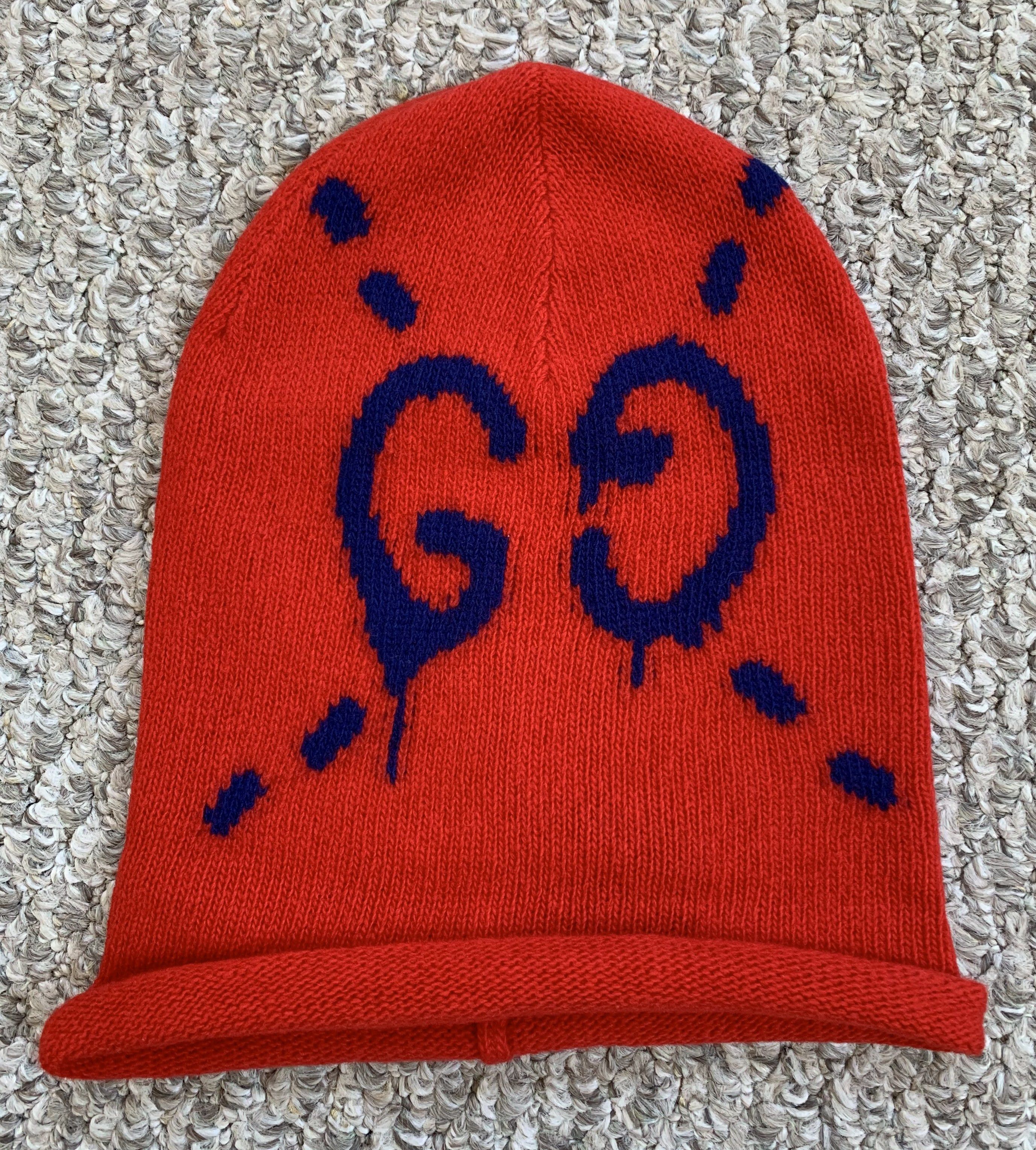 image of F/w 2016 Gucci "Guccighost" Beanie Hat in Red, Men's