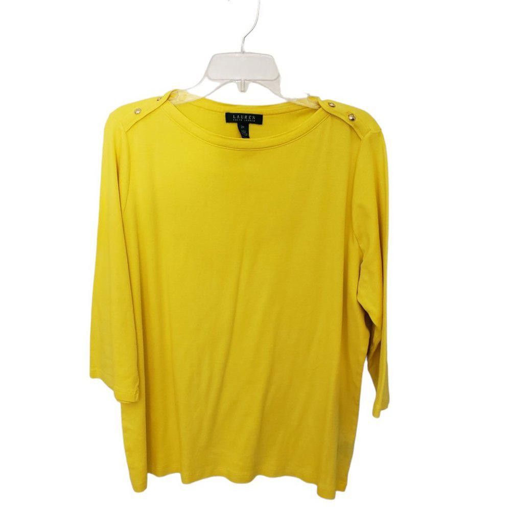 Lauren Ralph Lauren CT206 Ralph Lauren Ladies Yellow Long Sleeve Blouse 2X Size XXL / US 16-18 / IT 52-54 - 1 Thumbnail