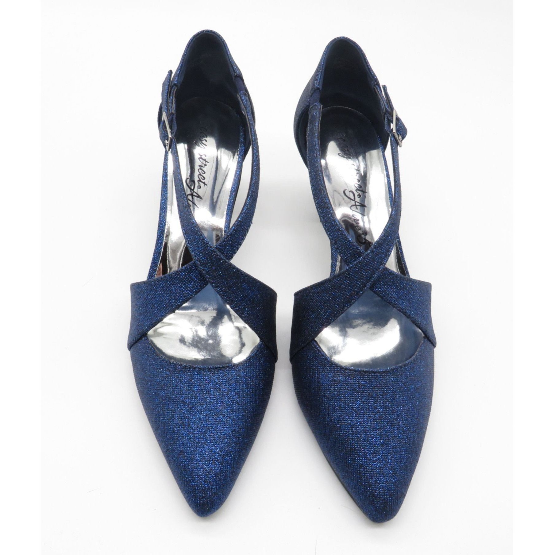 Other Easy Street Alive @ 5 Navy Glitter Strappy Heels Pointed Toe Size US 7.5 / IT 37.5 - 1 Thumbnail