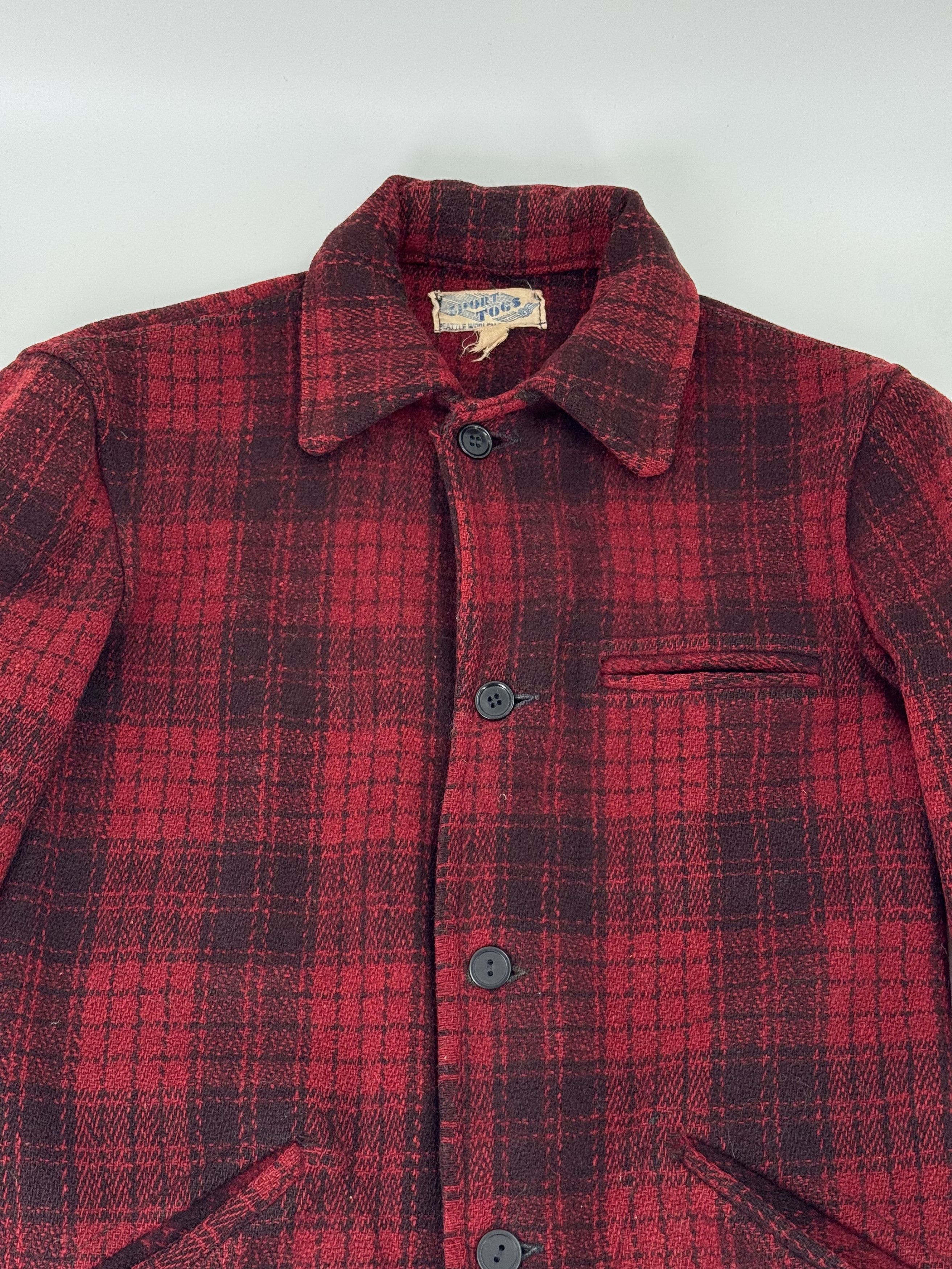 Vintage 1940s Vintage Sport Togs Seattle Woolen Red Jacket 40s Small Size US S / EU 44-46 / 1 - 2 Thumbnail