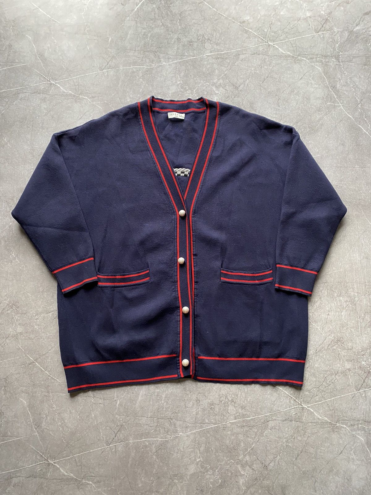 Sandro Sandro Paris Heavy Oversized Embroidered Navy Blue Cardigan Size XS / US 0-2 / IT 36-38 - 2 Thumbnail