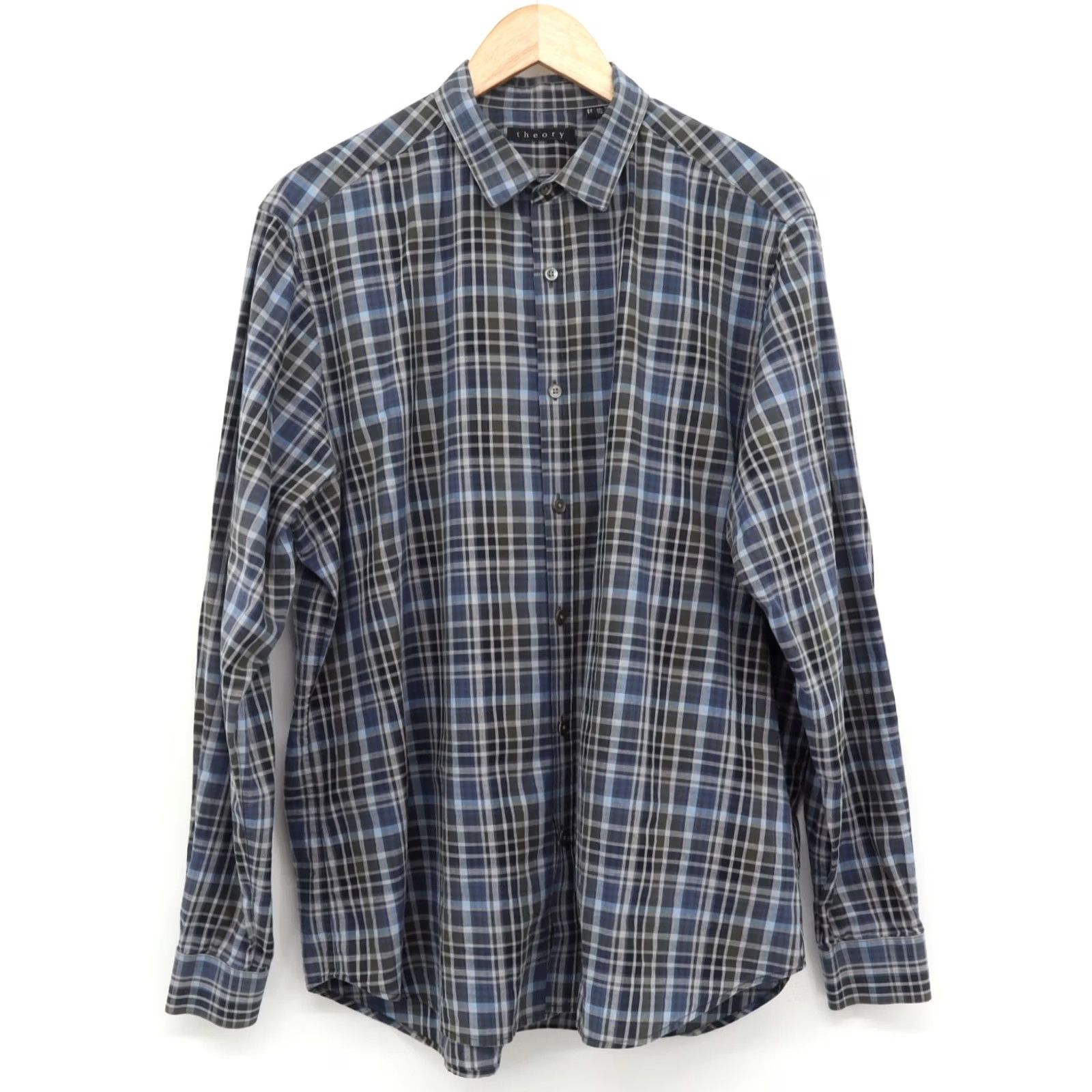 Theory Theory Shirt 2XL Button-Up Plaid Long Sleeve Gray Cotton Men’s Casual Workwear Size US XXL / EU 58 / 5 - 2 Thumbnail