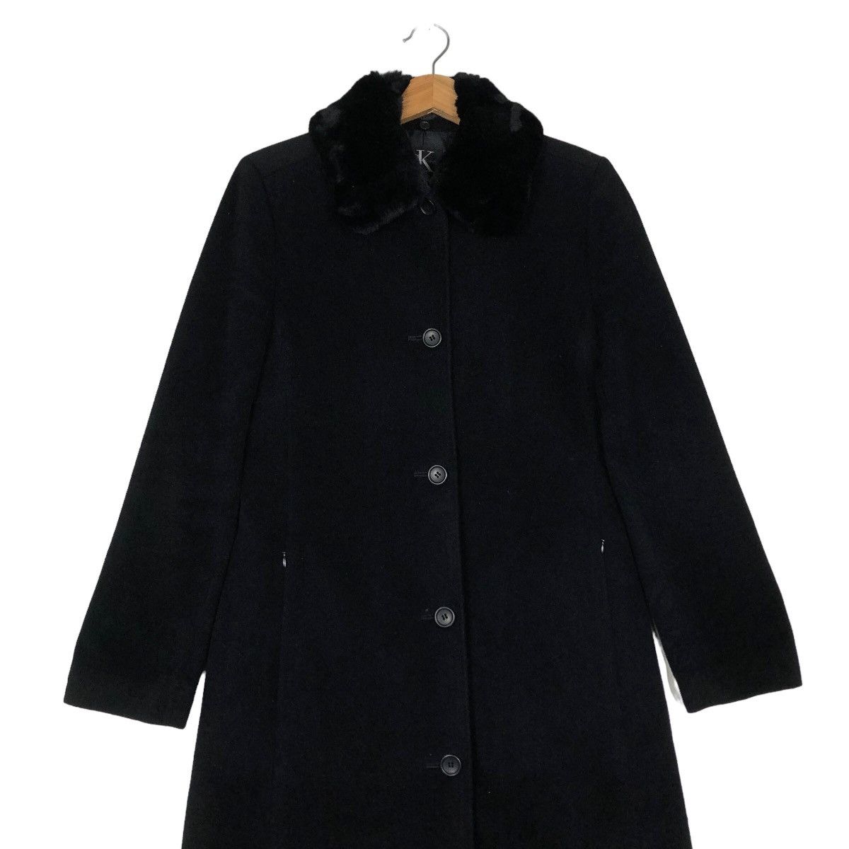Calvin Klein 🔥Rich Black - Long Jacket Double Collar Fur Calvin Klein Size M / US 6-8 / IT 42-44 - 4 Thumbnail