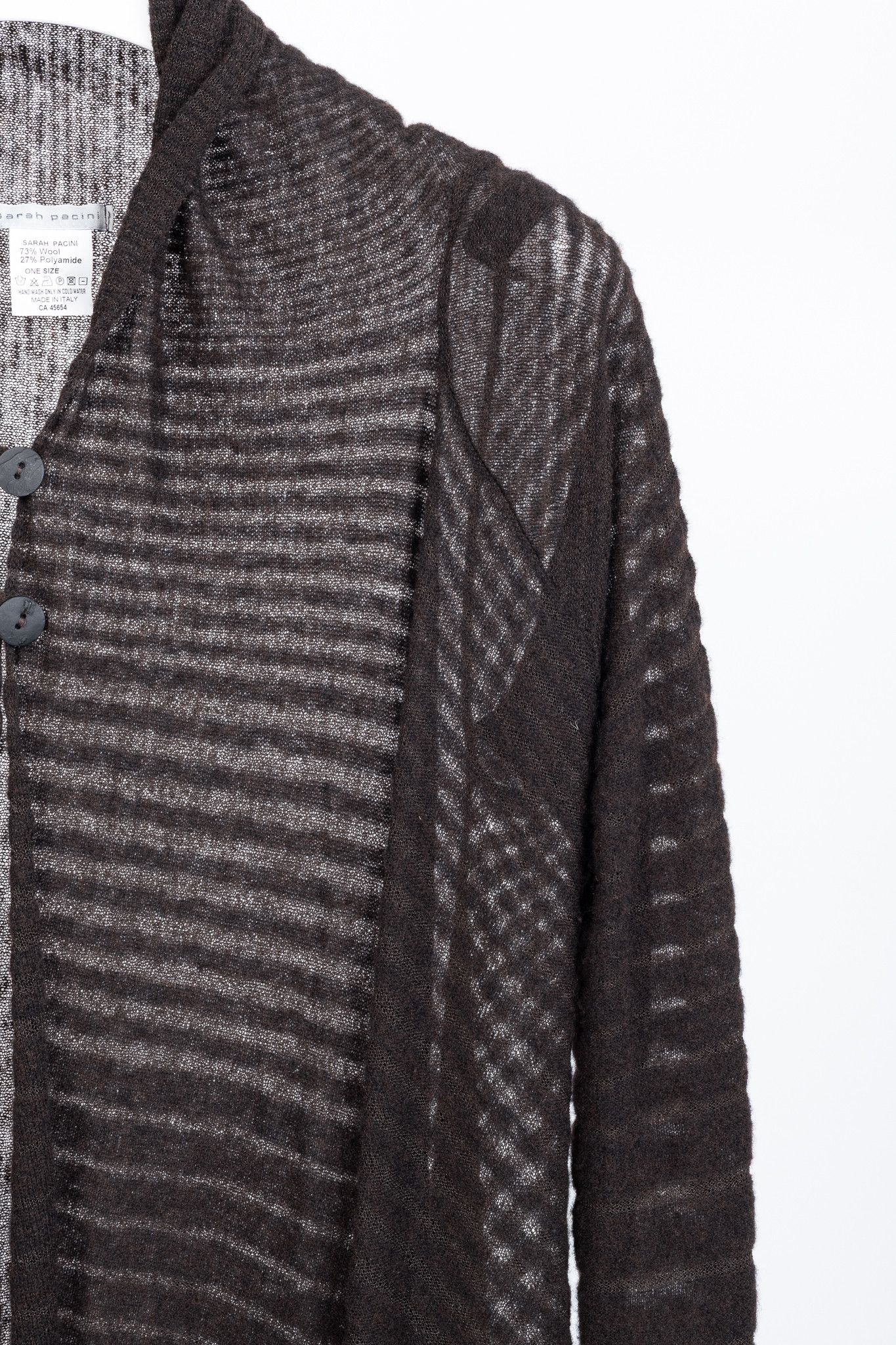 Sarah Pacini Sarah Pacini Brown Wool-Blend Burnout-Stripe Cardigan Size ONE SIZE - 5 Thumbnail