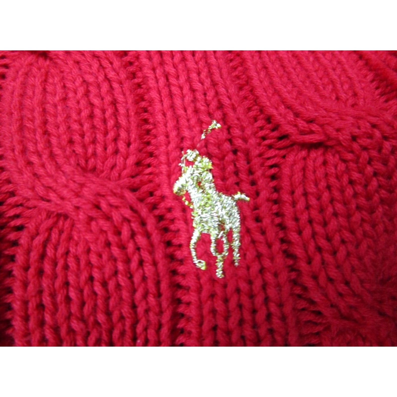 Ralph Lauren RALPH LAUREN BLUE LABEL Women's Medium Red Cable-Knit Sweater Pullover with Gold Pony, Long Sleeve, Crew Neck, Classic Preppy Style Size M / US 6-8 / IT 42-44 - 5 Thumbnail