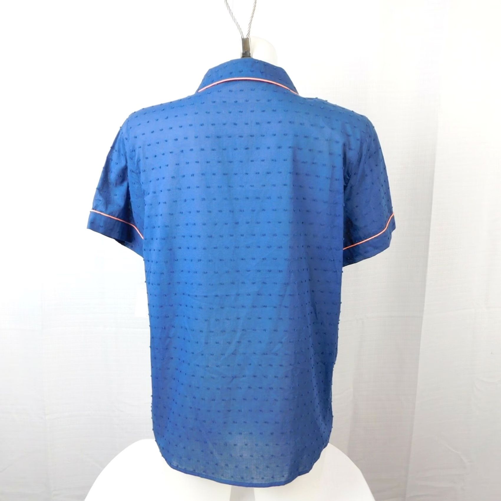 Charter Club Charter Club Notch Collar Woven Cotton Pajama Top Blue XS Women Shirt/Top Pajama Top Regular Short Sleeve Button Crew Neck? Size XS / US 0-2 / IT 36-38 - 3 Thumbnail