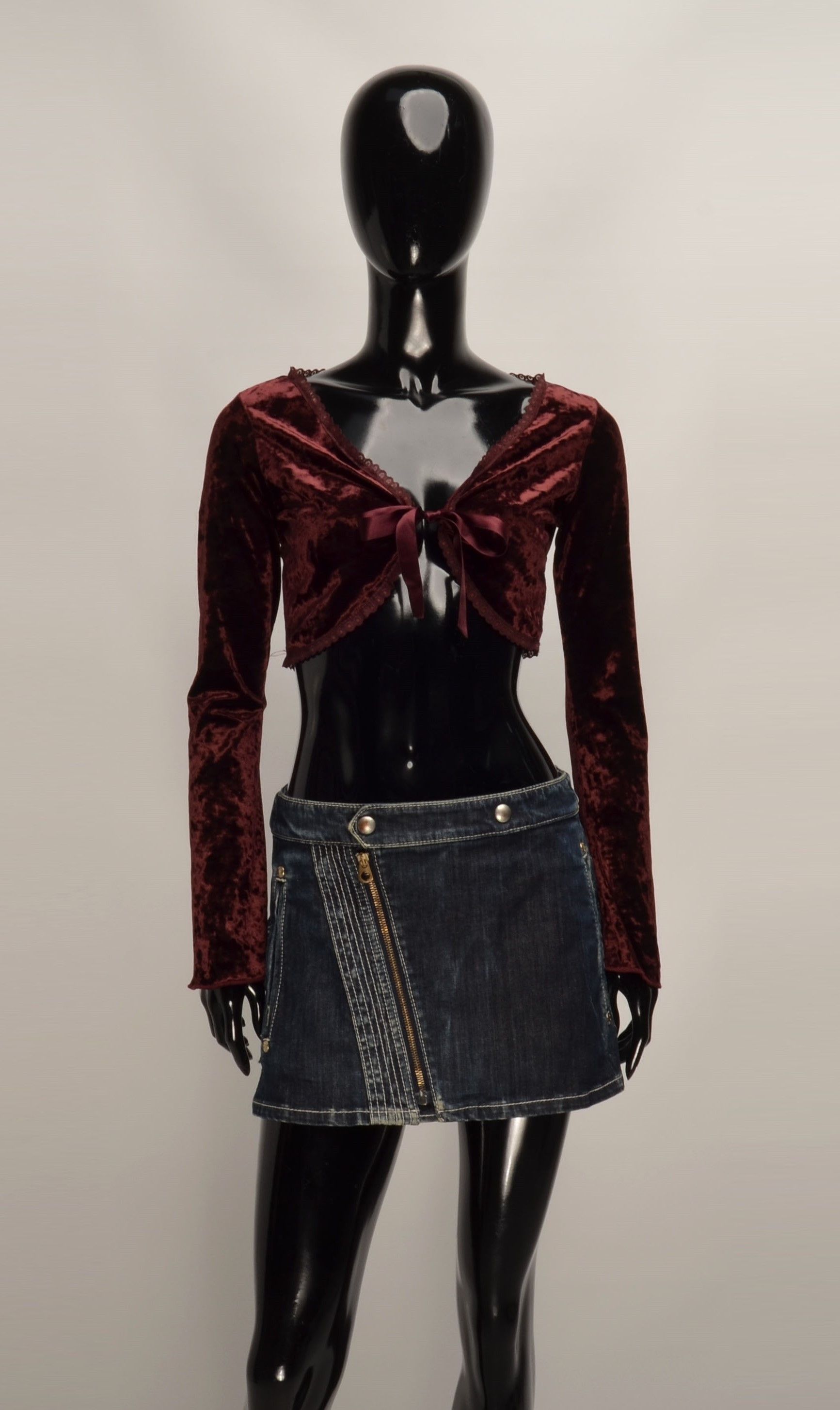 C&A × Designer × Vintage Clockhouse Vintage Y2K Fairy Burgundy Cropped Bolero Top Size S / US 4 / IT 40 - 1 Thumbnail