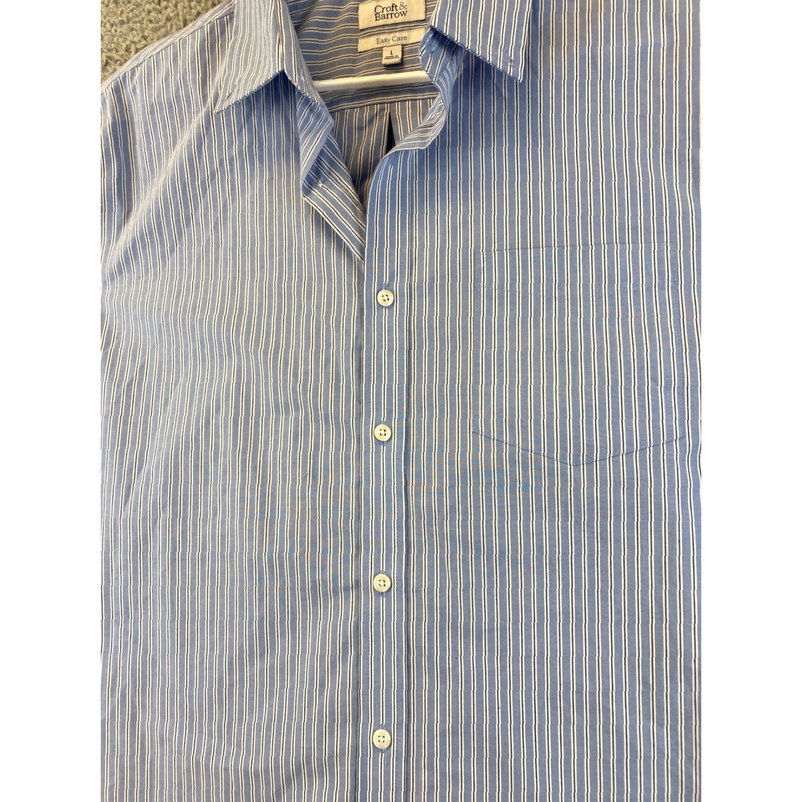 Croft & Barrow VINTAGE Croft & Barrow Men's Dress Shirt Long Sleeve Large Blue Stripes Casual Business Formal 77-25 Size 42R - 2 Thumbnail