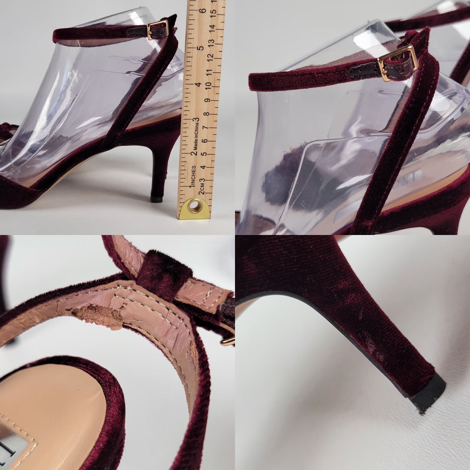 Vintage VINTAGE INC Burgundy Wine Strap Heels With Gold Metal Detail Cocktail 1970s Velvet Size 8M Womens Size US 8 / IT 38 - 9 Thumbnail